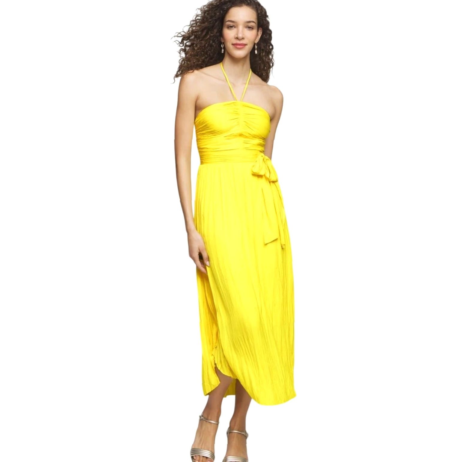 White House Black Market VINTAGE White House Black Market Yellow Strapless Pleated Tie Waist Midi Dress 8 Womens Midi Dress Sundress Party Cocktail Halter Oblong fits? No Size M / US 6-8 / IT 42-44 - 2 Thumbnail