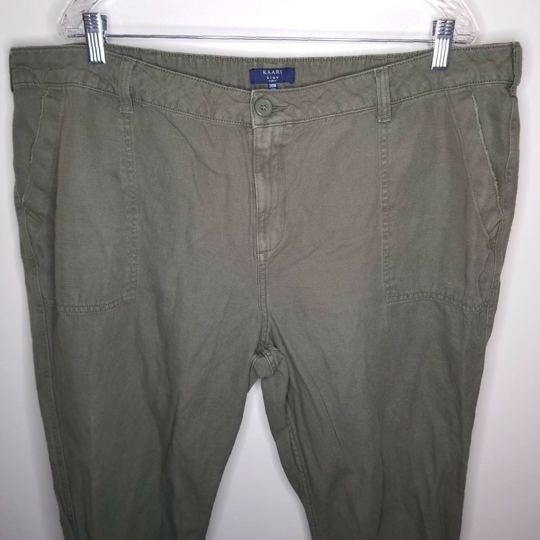 Vintage KAARI Blue Womens Pants Green Curvy 20W+ Plus Size 20W 44" Waist 29" Inseam Chino Trousers Womens Size 42" / US 20 - 2 Thumbnail