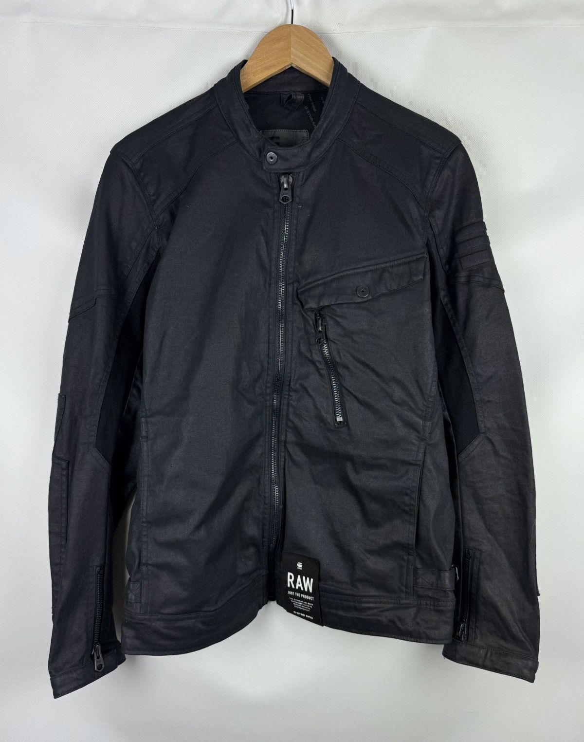 G Star Raw Revend Moto Slim 3D Coated Denim Full Zip Jacket