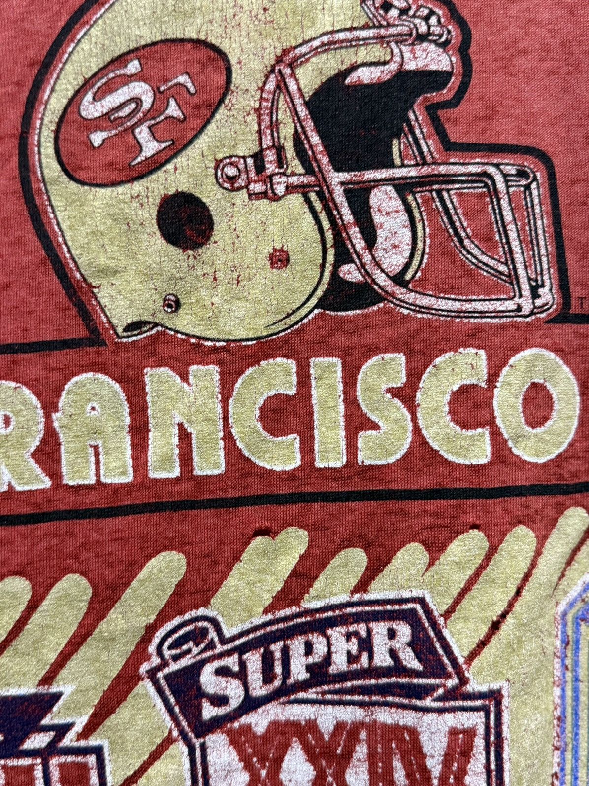 Logo 7 × NFL × Vintage Vintage NFL 49ERS Three Peat Thashed Paper Thin Tee Size US XL / EU 56 / 4 - 8 Thumbnail