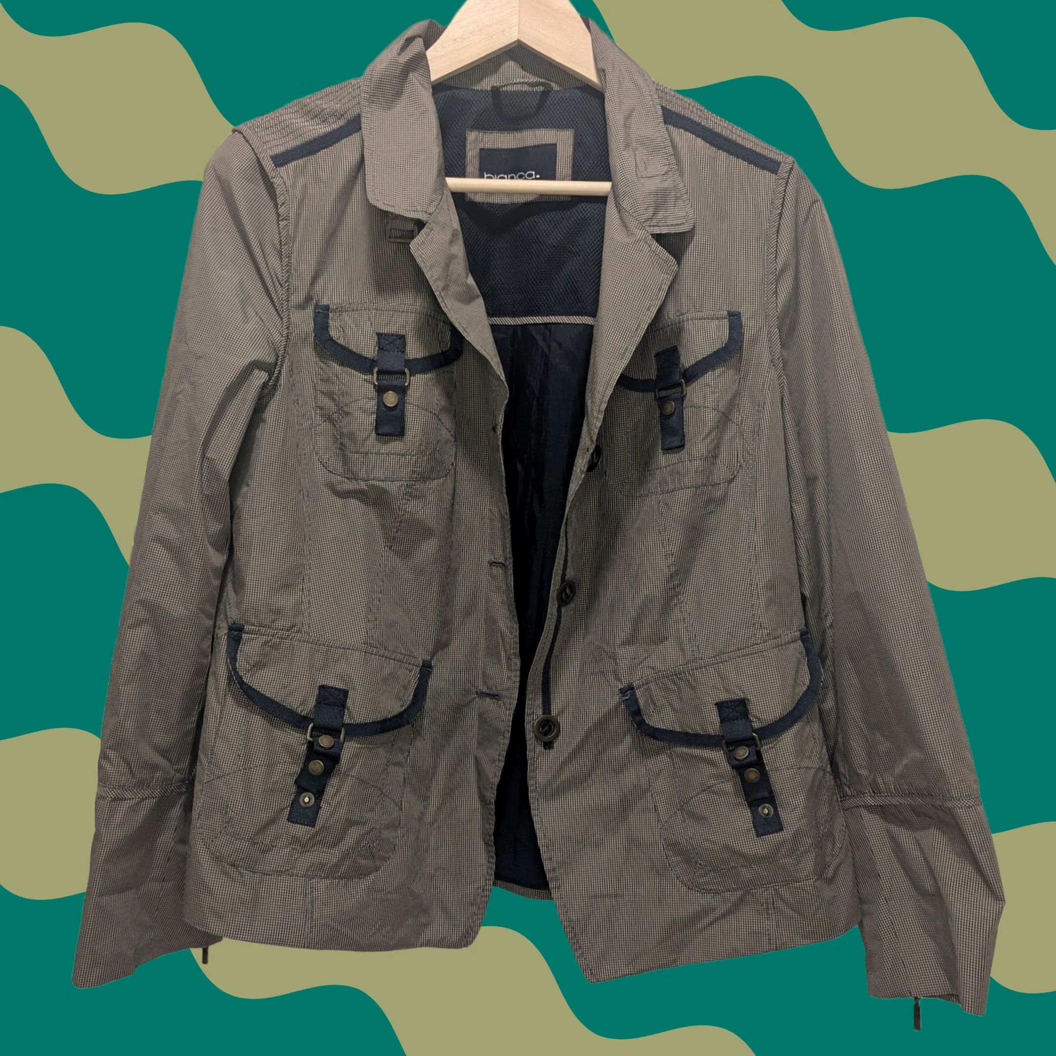 Vintage Bianca Jacket Brown Check Utility Pockets Women's Size 10 Regular Polyester Lined Casual Workwear Vintage: No Size L / US 10 / IT 46 - 1 Thumbnail