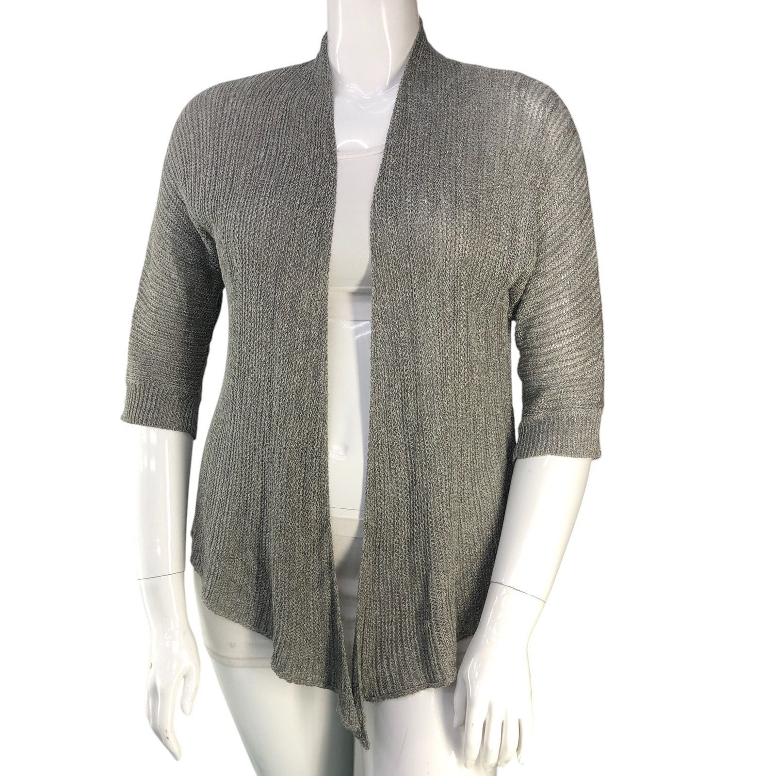 Eileen Fisher Eileen Fisher Size L Cardigan Open Front Linen Silk Gray Size L / US 10 / IT 46 - 1 Thumbnail