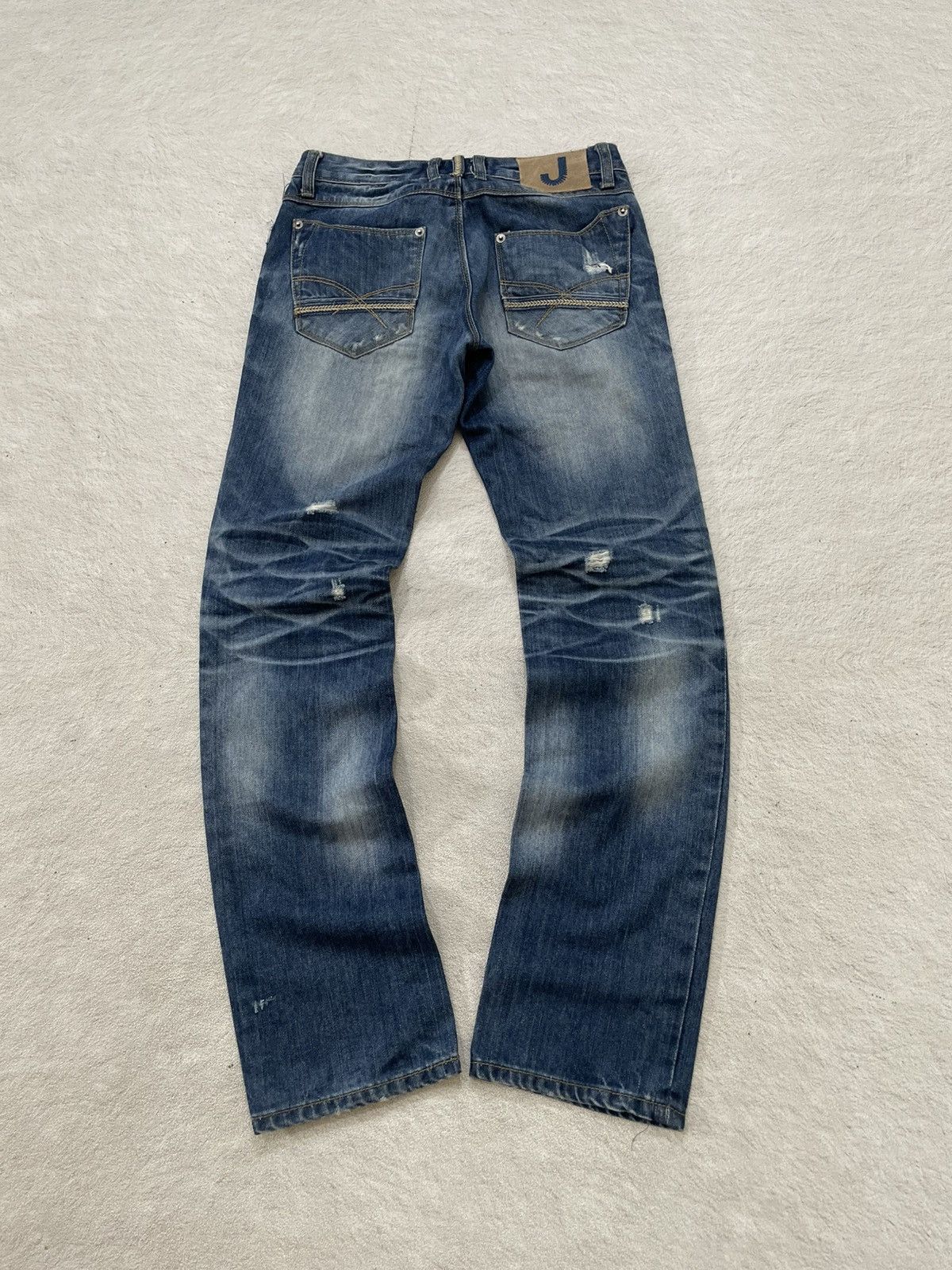Japanese Brand 2000s Jundol raw Denim Heavy Distressed Midwash Hysteric Y2K Size US 27 - 9 Thumbnail