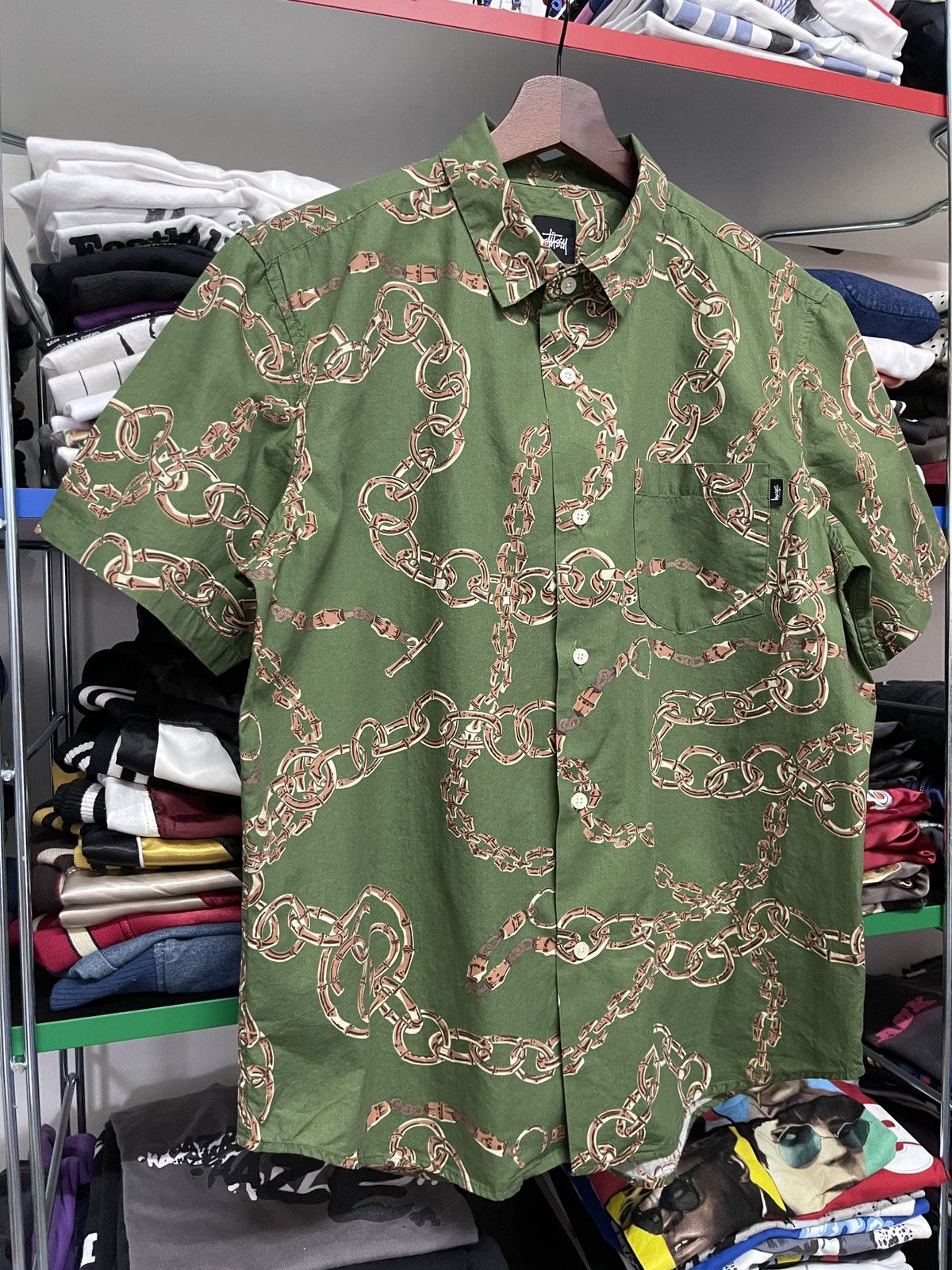 Stussy Stussy bamboo chain baroque logo shirt olive green Size US L / EU 52-54 / 3 - 3 Thumbnail