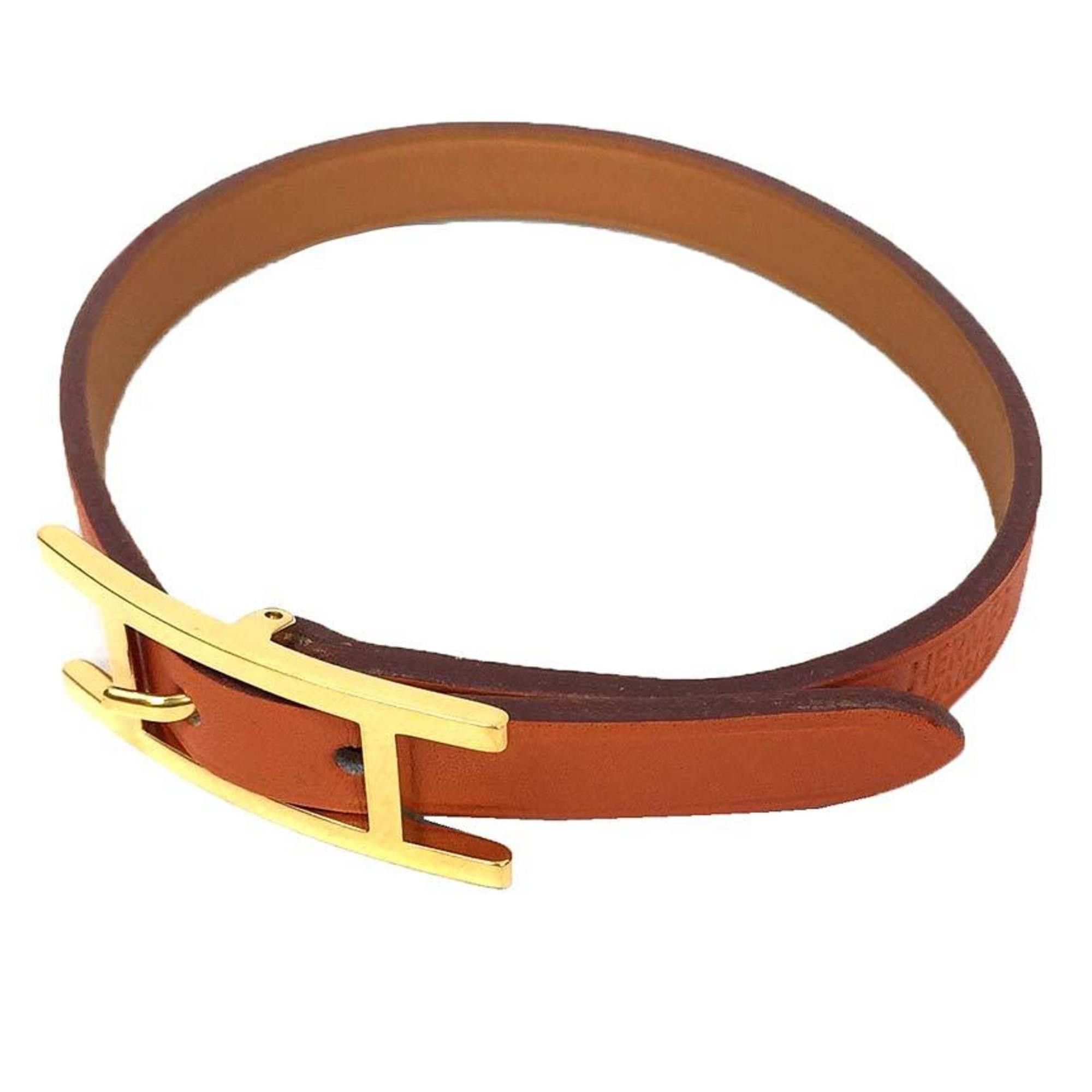 Hermes Hermes Api3 Leather Bracelet, Large Size, Long, Orange, K Engraved, Api Men's, Women's, Unisex Bracelet aq10424 Size ONE SIZE - 1 Thumbnail