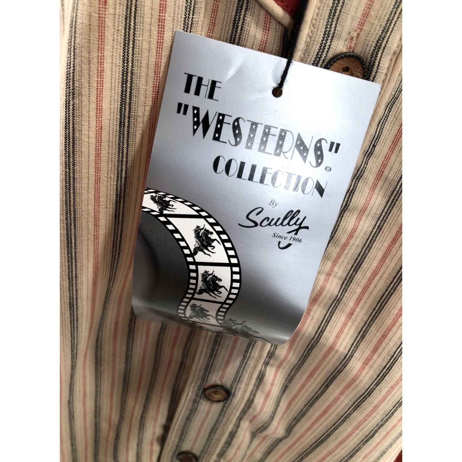Scully Scully Shirt Men M Striped Western Vintage NEW w TAG Button-Up Long Sleeve Red Black Tan 90s/Mack Collection JC2) Size US M / EU 48-50 / 2 - 3 Thumbnail