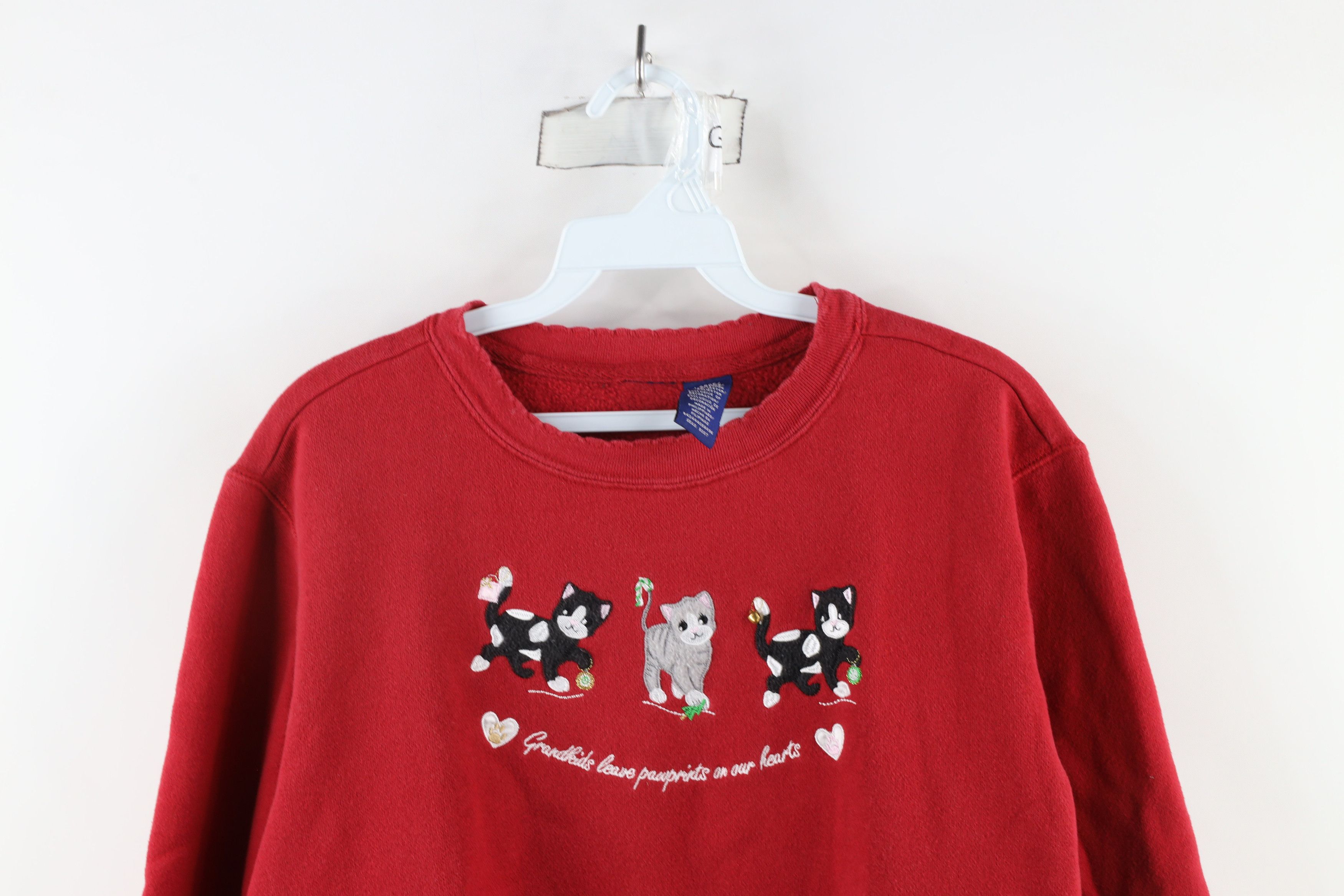 Vintage Vintage 90s Streetwear Grandma Cat Kitten Sweatshirt Red Size L / US 10 / IT 46 - 2 Thumbnail