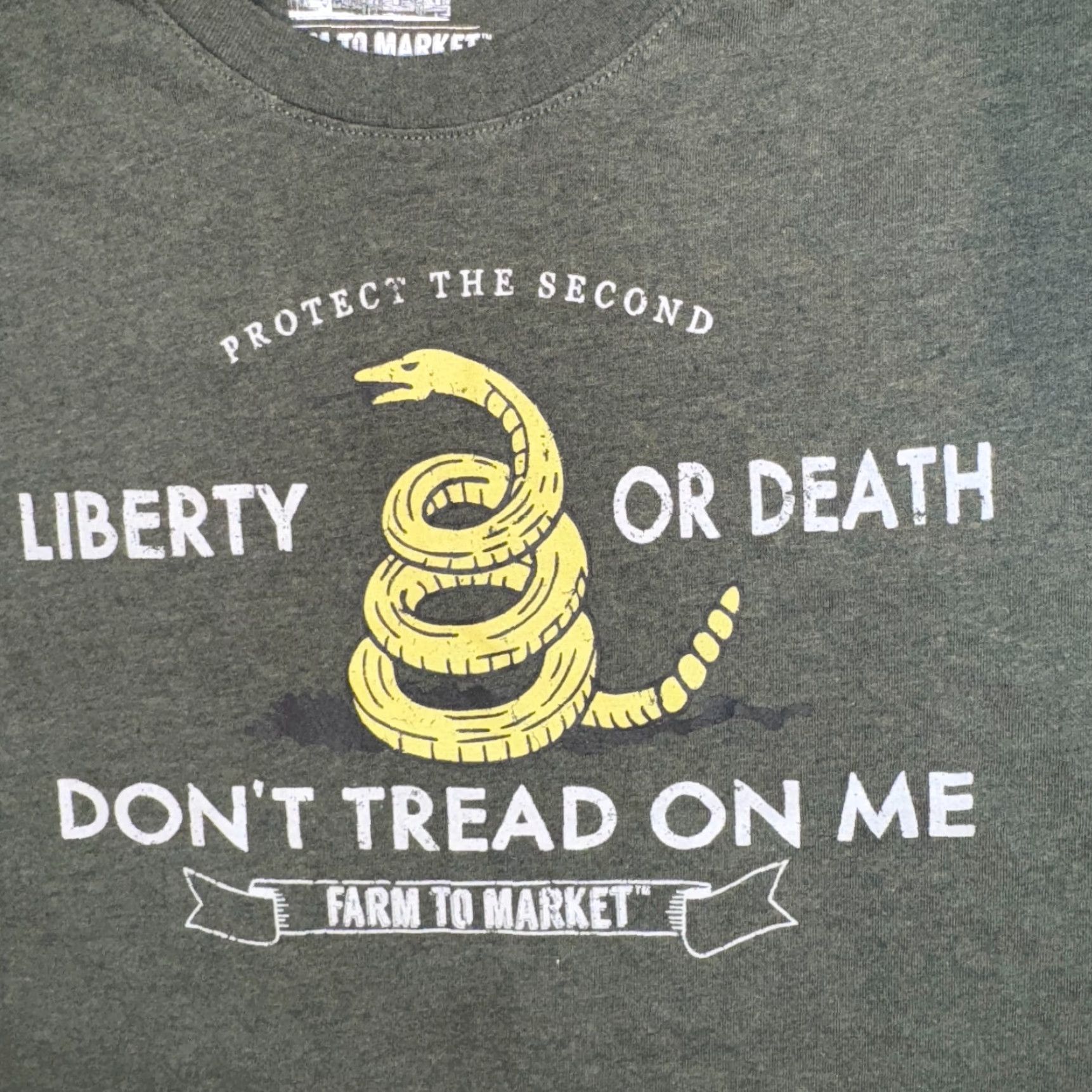 Market Liberty Or Death Don't Tread On Me Army Green Tshirt Small Farm To Market Shirt Men Green Logo Short Sleeve Crew Neck 2020s Regular Cotton Blend Size US S / EU 44-46 / 1 - 2 Thumbnail