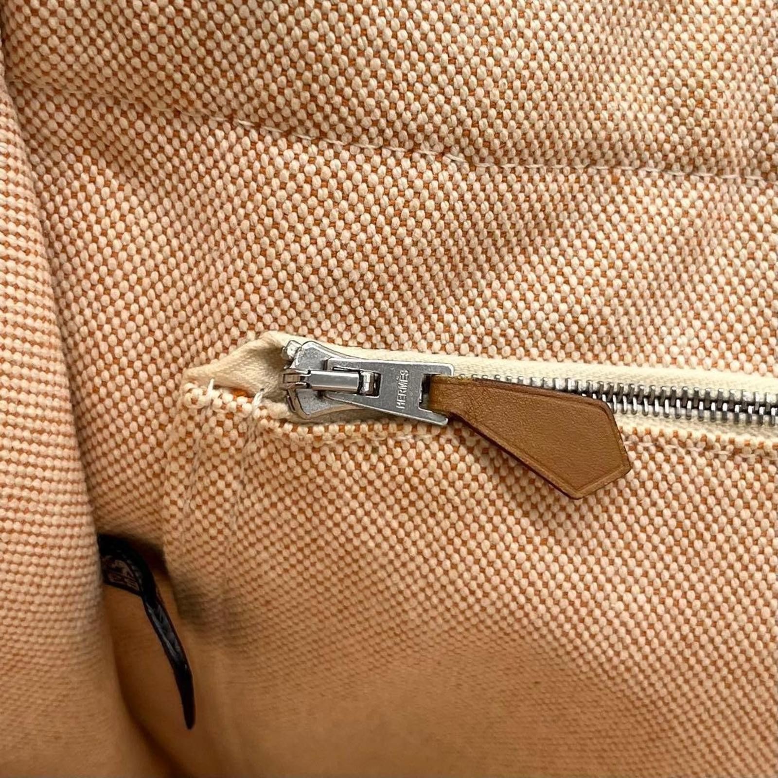 Hermes Hermès - Beige Canvas Tote Bag with Brown Striped Handles Size ONE SIZE - 7 Thumbnail