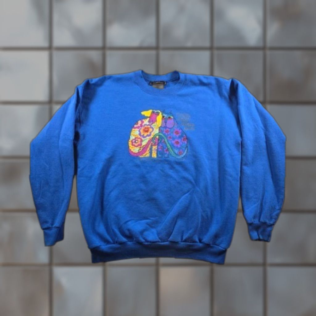 Vintage VINTAGE Laurel Burch Sweatshirt Woman L Blue Graphic Print Cat Dog Art Crew Neck Pullover All Seasons Size L / US 10 / IT 46 - 1 Thumbnail