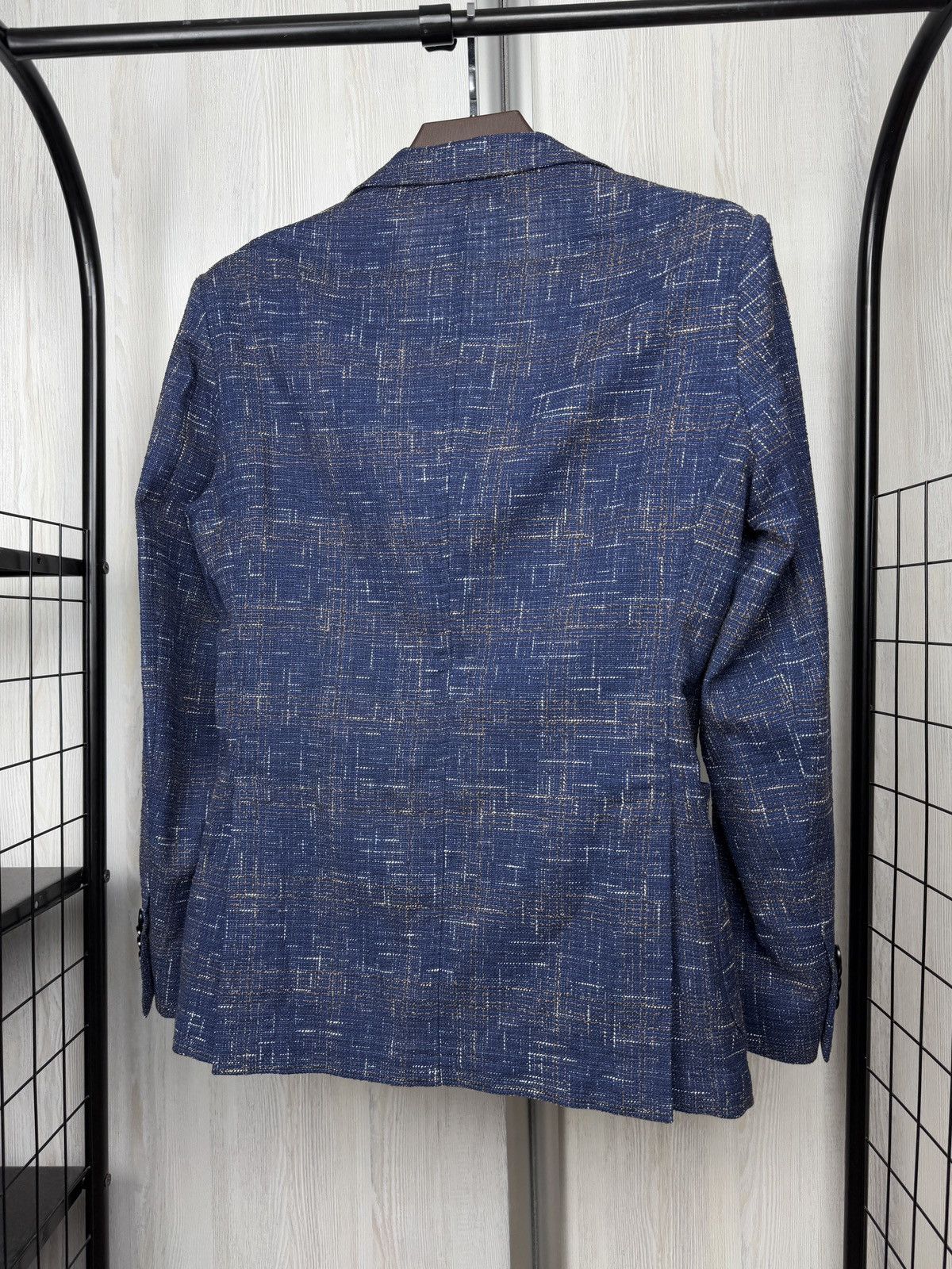 Paoloni Paoloni Blue check cotton blend houndstooth unlined blazer Size 36R - 8 Thumbnail