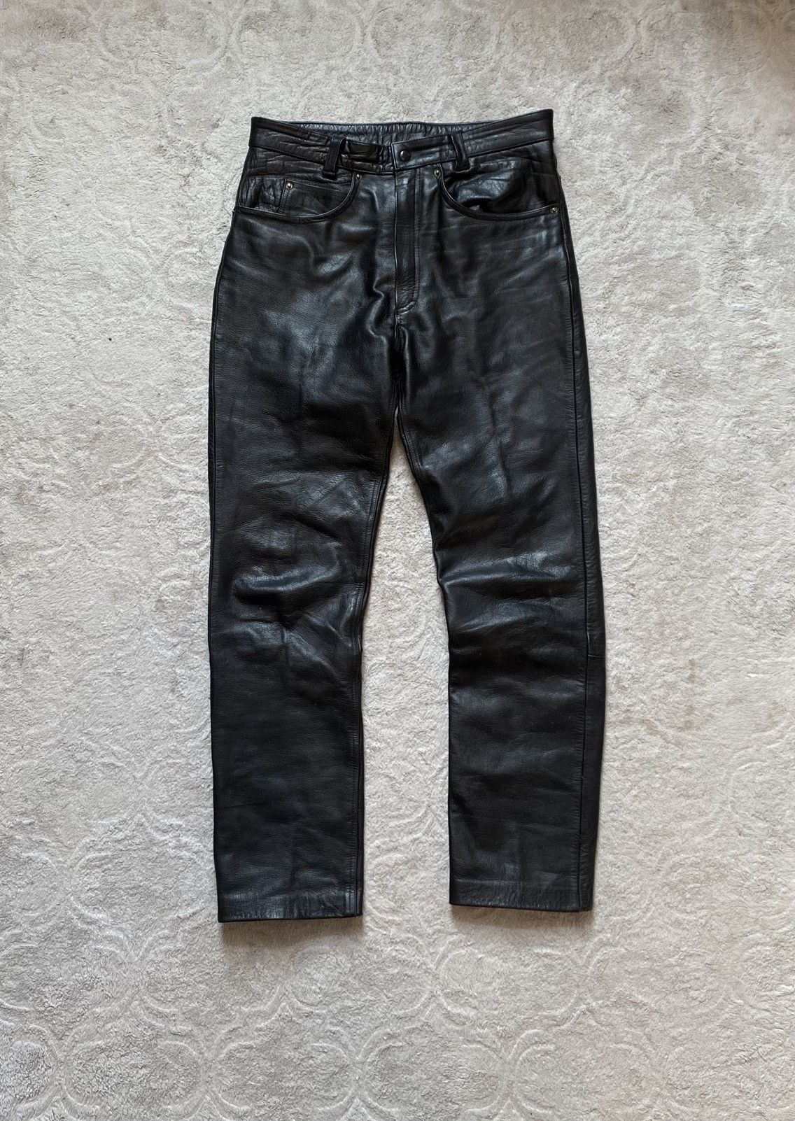 If Six Was Nine Black Leather Opium Vintage Pants 100% real leather Size US 35 - 1 Thumbnail