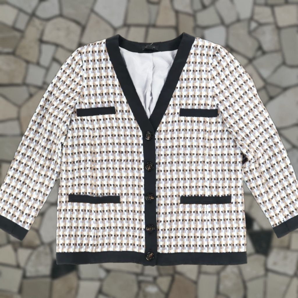 Ann Taylor Ann Taylor Woven Jacquard Button Up V-Neck Jacket Women's 16 Shirt Size XXL / US 16-18 / IT 52-54 - 1 Thumbnail
