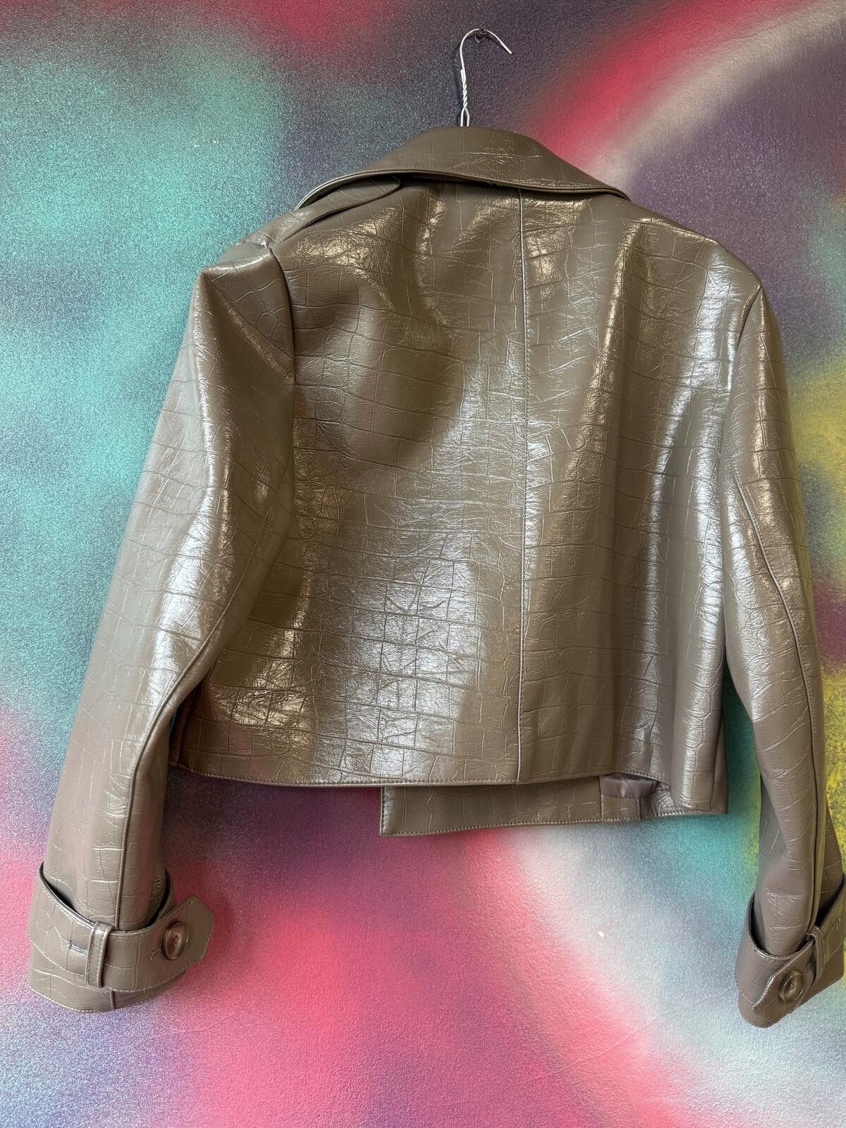 Other River Island Cropped Faux Croc Trench Biker Jacket Size S / US 4 / IT 40 - 3 Thumbnail
