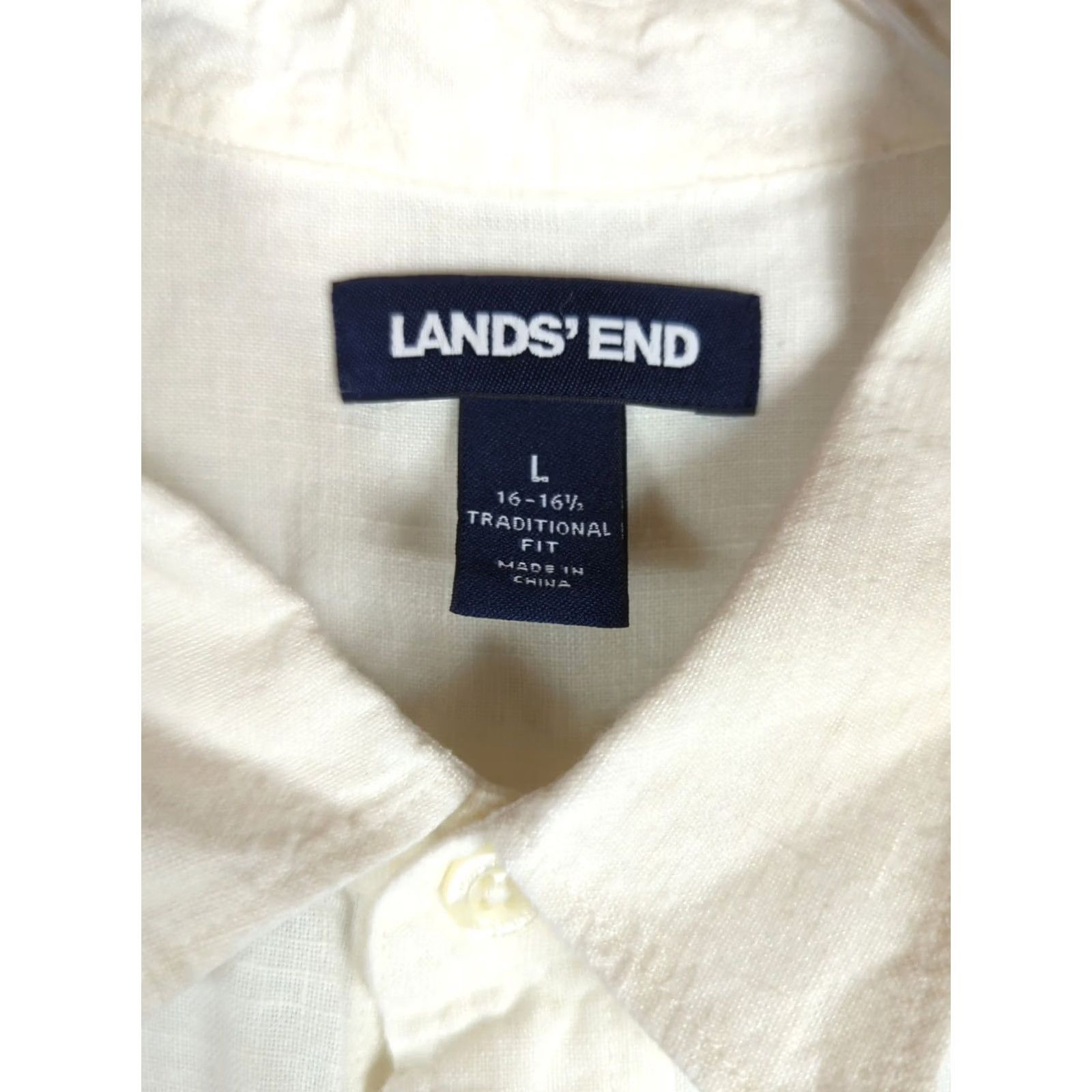 Lands' End Lands' End White Linen Shirt Mens Regular Fit Short Sleeve Spread Collar Button-Up Casual Beachy Classic Size US L / EU 52-54 / 3 - 3 Thumbnail
