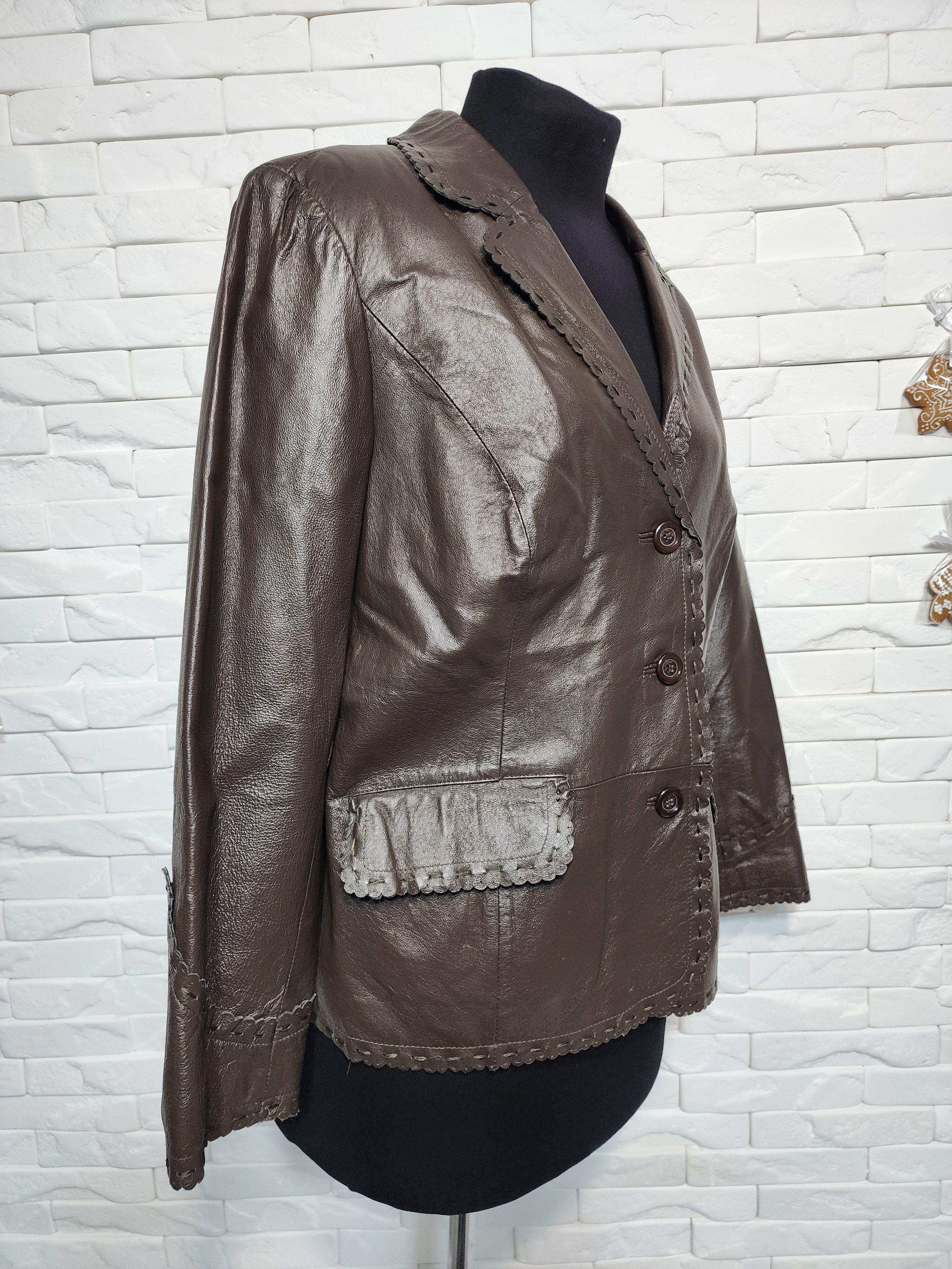 Other Brown Leather Jacket: Women's Blazer with Pockets Size L / US 10 / IT 46 - 3 Thumbnail