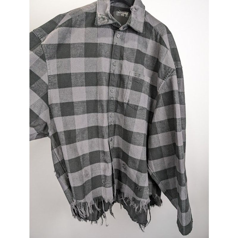 Balenciaga o1rshd1 Buffalo Check Flannel Shirt in Black/Grey 3 Size US L / EU 52-54 / 3 - 9 Thumbnail