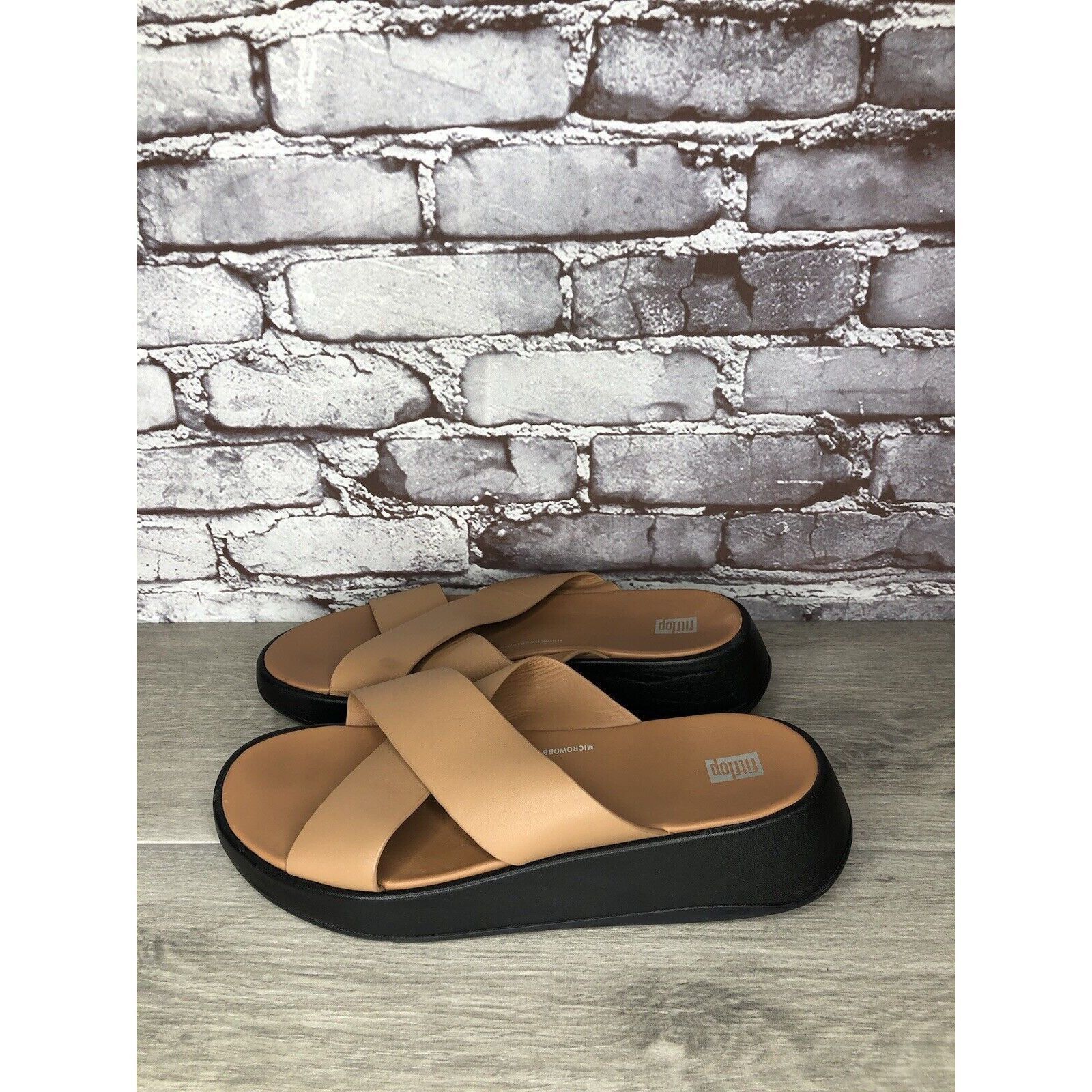 Other Fitflop F-Mode Brown Leather Flatform Cross Strap Slides Wom Size US 10 / IT 40 - 1 Thumbnail