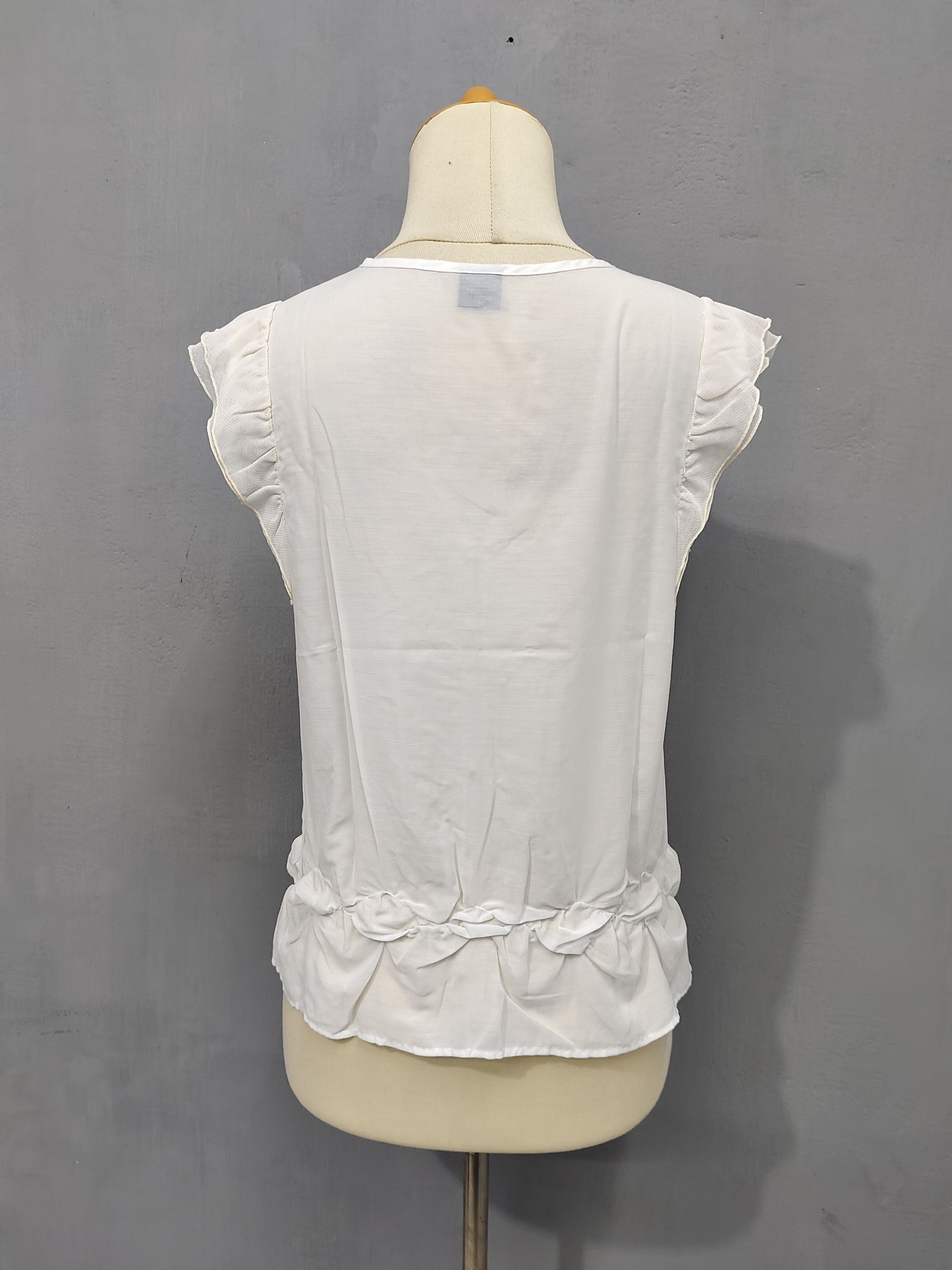 SHIPS 2000s Ships🇯🇵 Lace Panel Pintuck Ribbon Tie Neck Peplum Size M / US 6-8 / IT 42-44 - 4 Thumbnail