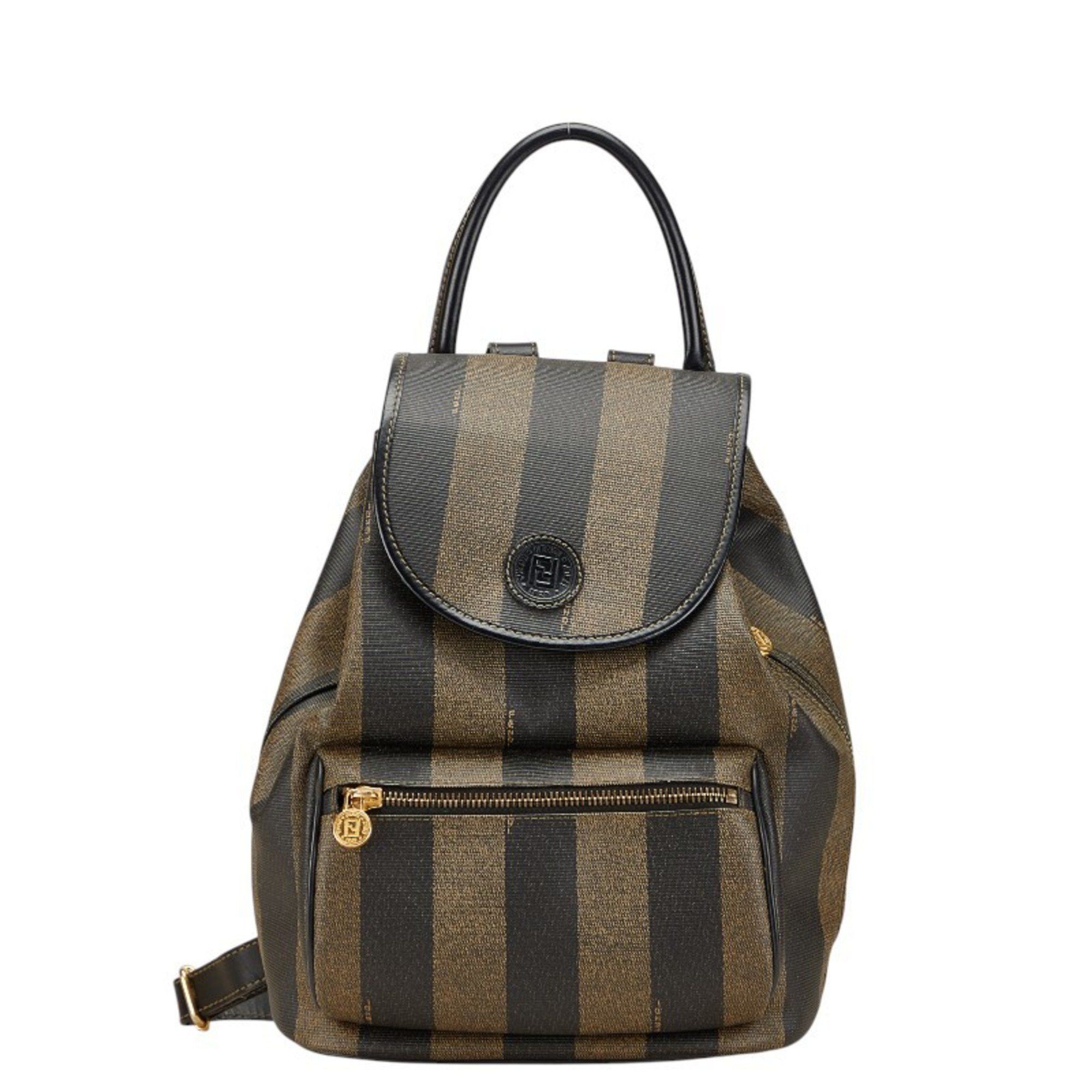 Fendi FENDI Zucchino Backpack Greige Black PVC Leather 