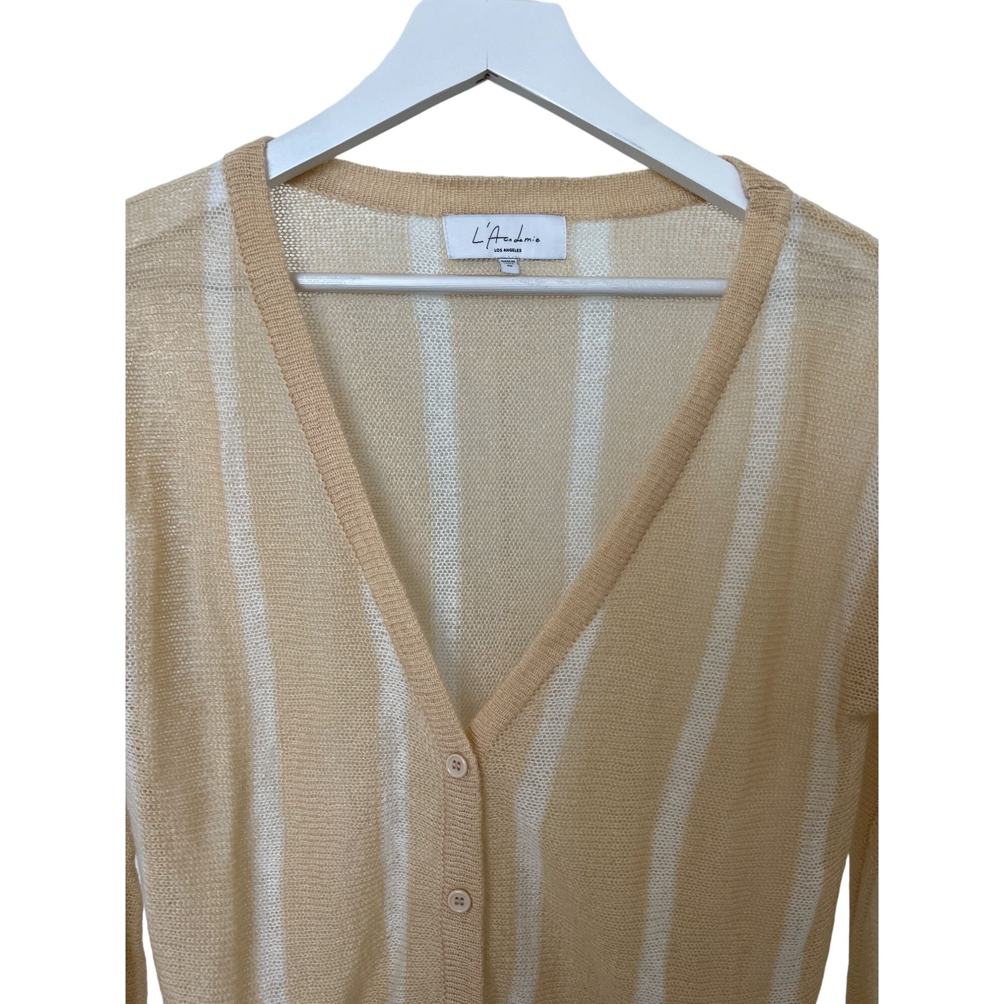 REVOLVE L'Academie Trinity Nude & White Striped Open Knit Cardigan Size XS / US 0-2 / IT 36-38 - 6 Thumbnail