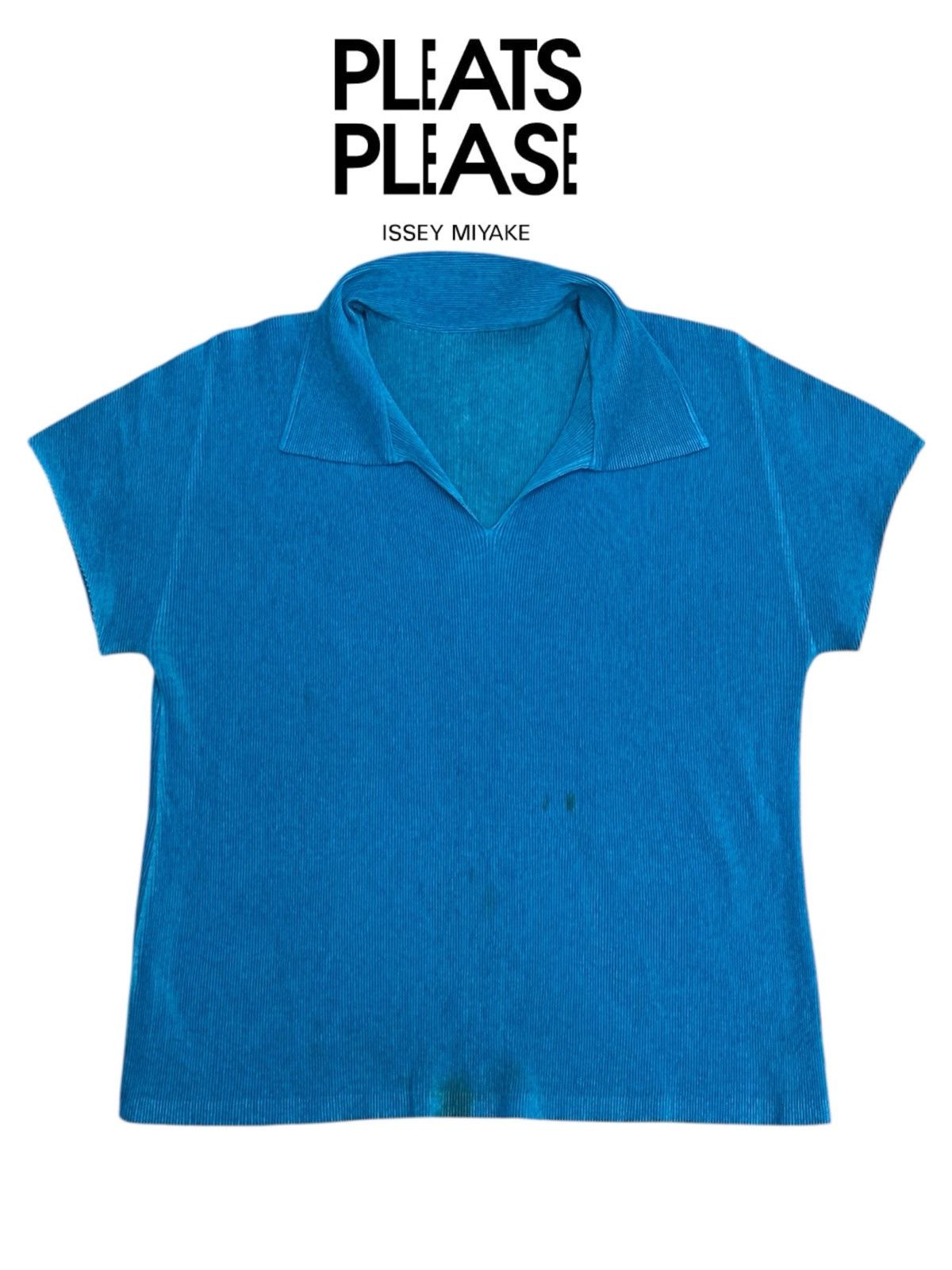 Pleats Please Issey Miyake Pleats Please Issey Miyake Neon Blue Polo Style Shirt Size US M / EU 48-50 / 2 - 1 Thumbnail