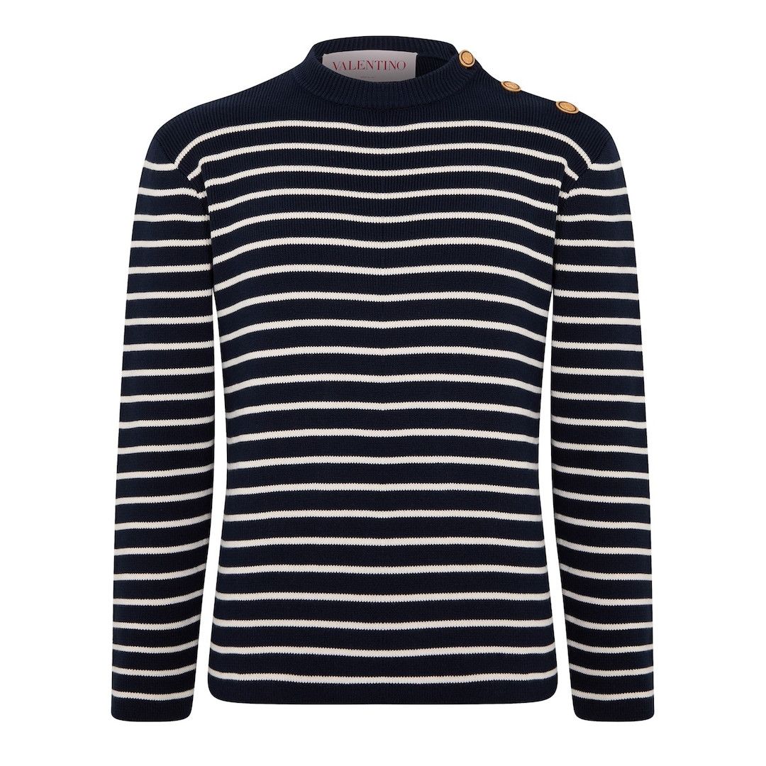 Valentino o1g2r1mq0526 Crew Neck Knitted Jumper in Indigo/Beige Size US M / EU 48-50 / 2 - 1 Thumbnail