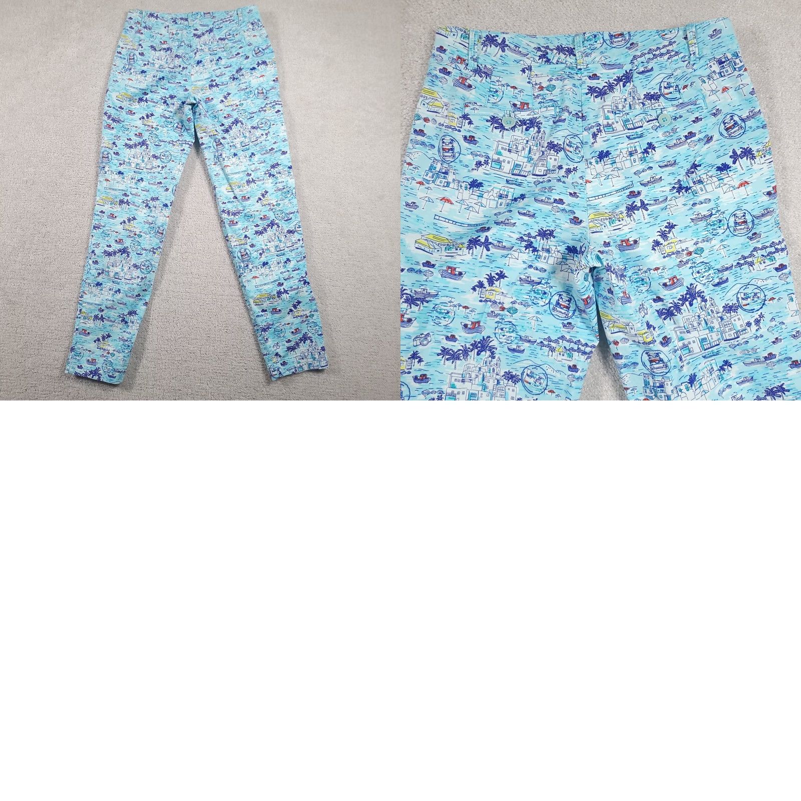 Talbots VINTAGE? No. Talbots The Weekend Chino Pants Womens 2 Blue Scenic Print Stretch Casual Beach Size 26" / US 2 / IT 38 - 9 Thumbnail
