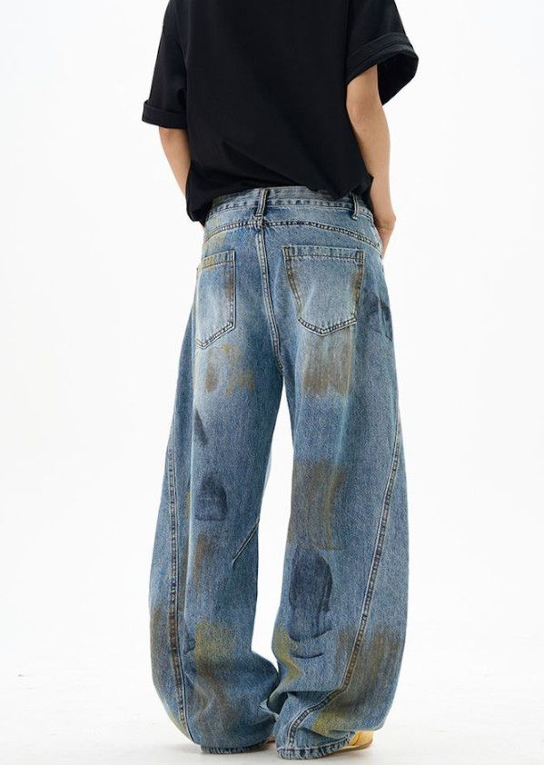 Vintage Men's wide-leg splatter-paint American baggy cutaway jeans Size US 32 / EU 48 - 4 Thumbnail