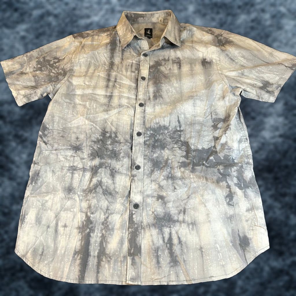 Vintage HOWE Shirt Tie Dye Gray Short Sleeve Button-Up Mens Large Size US L / EU 52-54 / 3 - 1 Thumbnail