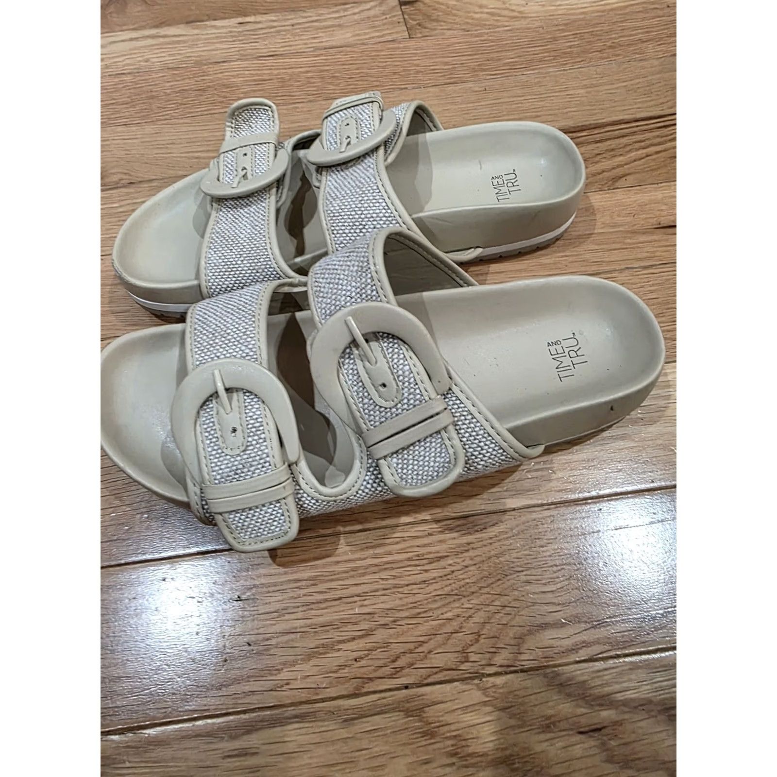 Vintage TIME Time And True Double Buckle Sandals Sandal Slide Open Toe Grey-Tan Size 7 Womens Shoes Turtle Gray Tan 7 Size US 7 / IT 37 - 6 Thumbnail