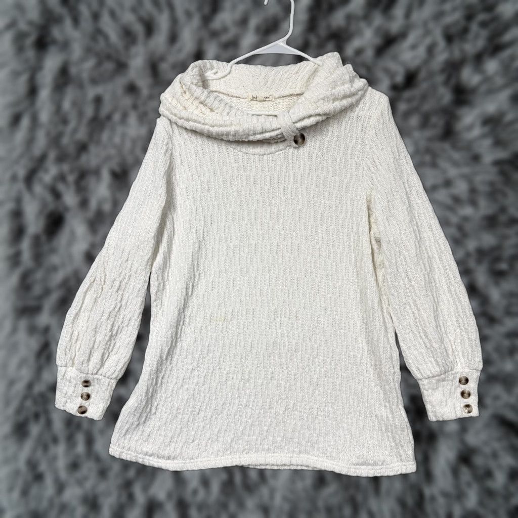 Vintage Indigo Soul Womens Tunic Sweater 2XL White Cowl Knit Button Cuff Boho Textured Size XXL / US 16-18 / IT 52-54 - 1 Thumbnail