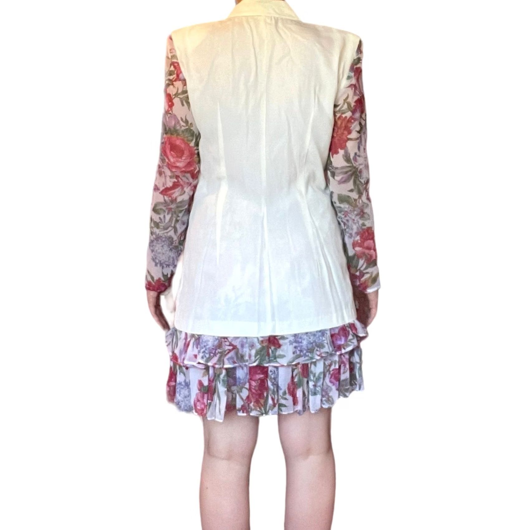 Vintage VINTAGE Floral Set: Cream Pink 70s Blazer Skirt Outfit Women's M Party/Cocktail Size 32" / US 10 / IT 46 - 6 Thumbnail