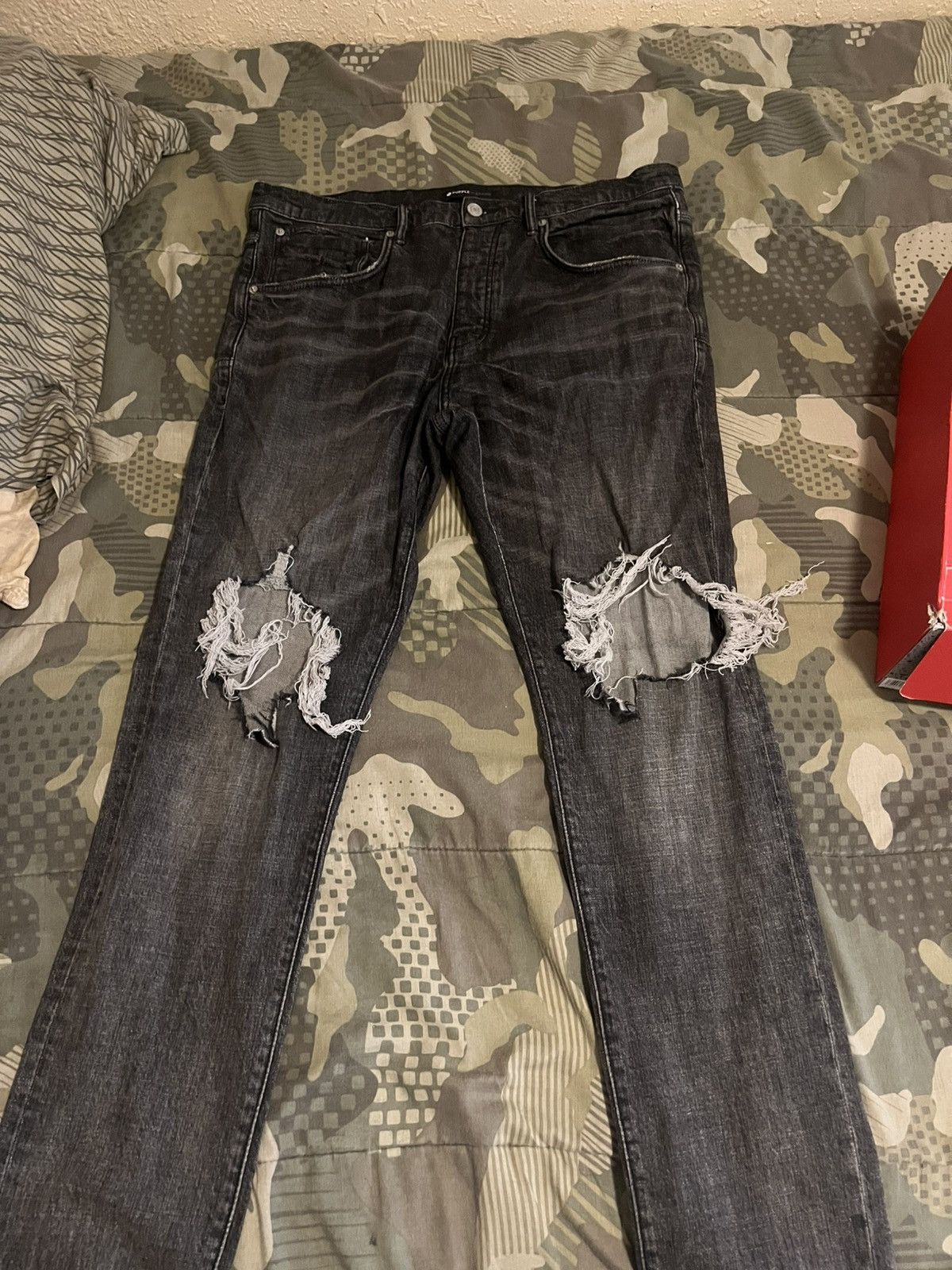 Distressed Black Purple Brand Jean