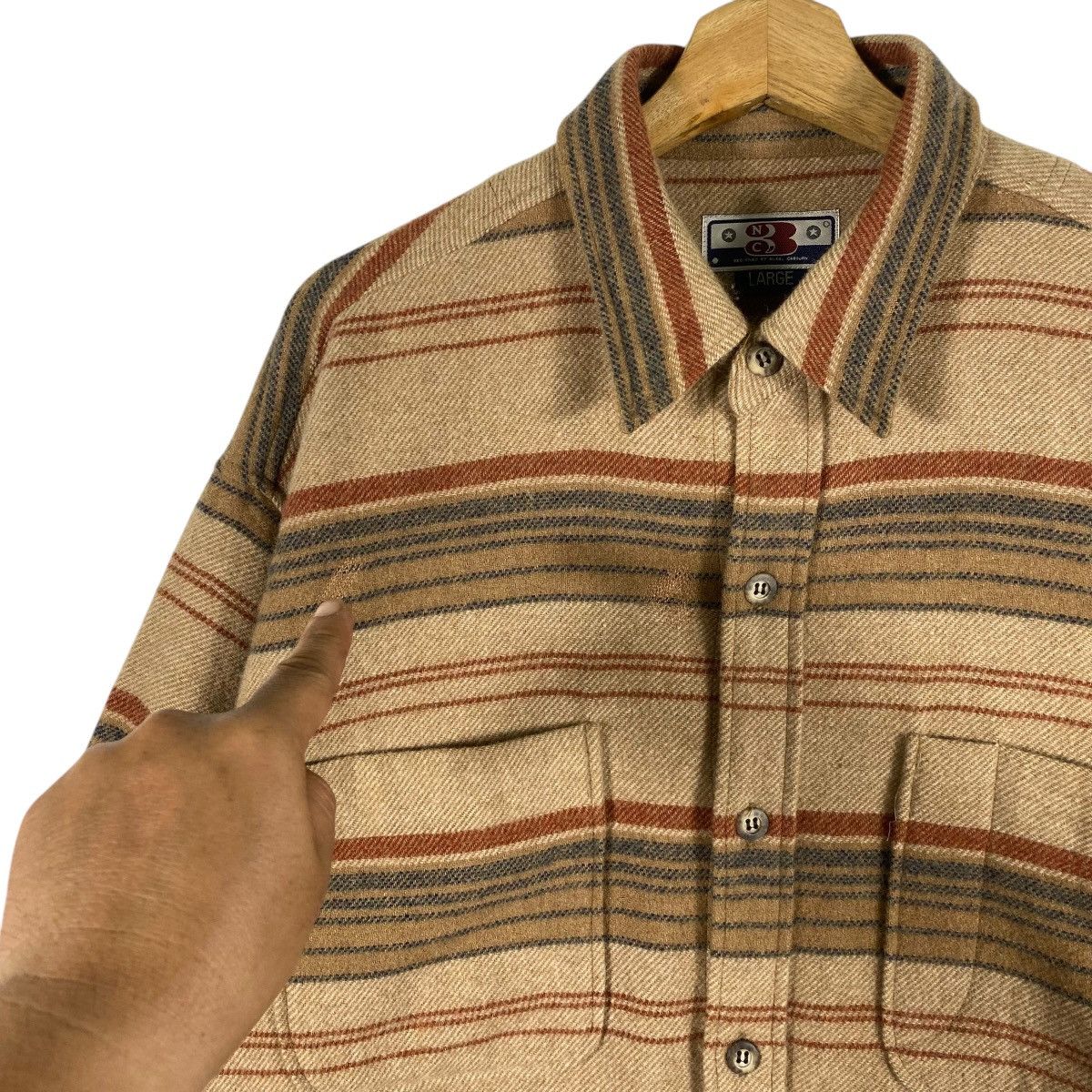 Designer × Nigel Cabourn × Vintage Vintage 90s Nigel Cabourn Wool Stripe Button Shirt L Size Size US L / EU 52-54 / 3 - 7 Thumbnail