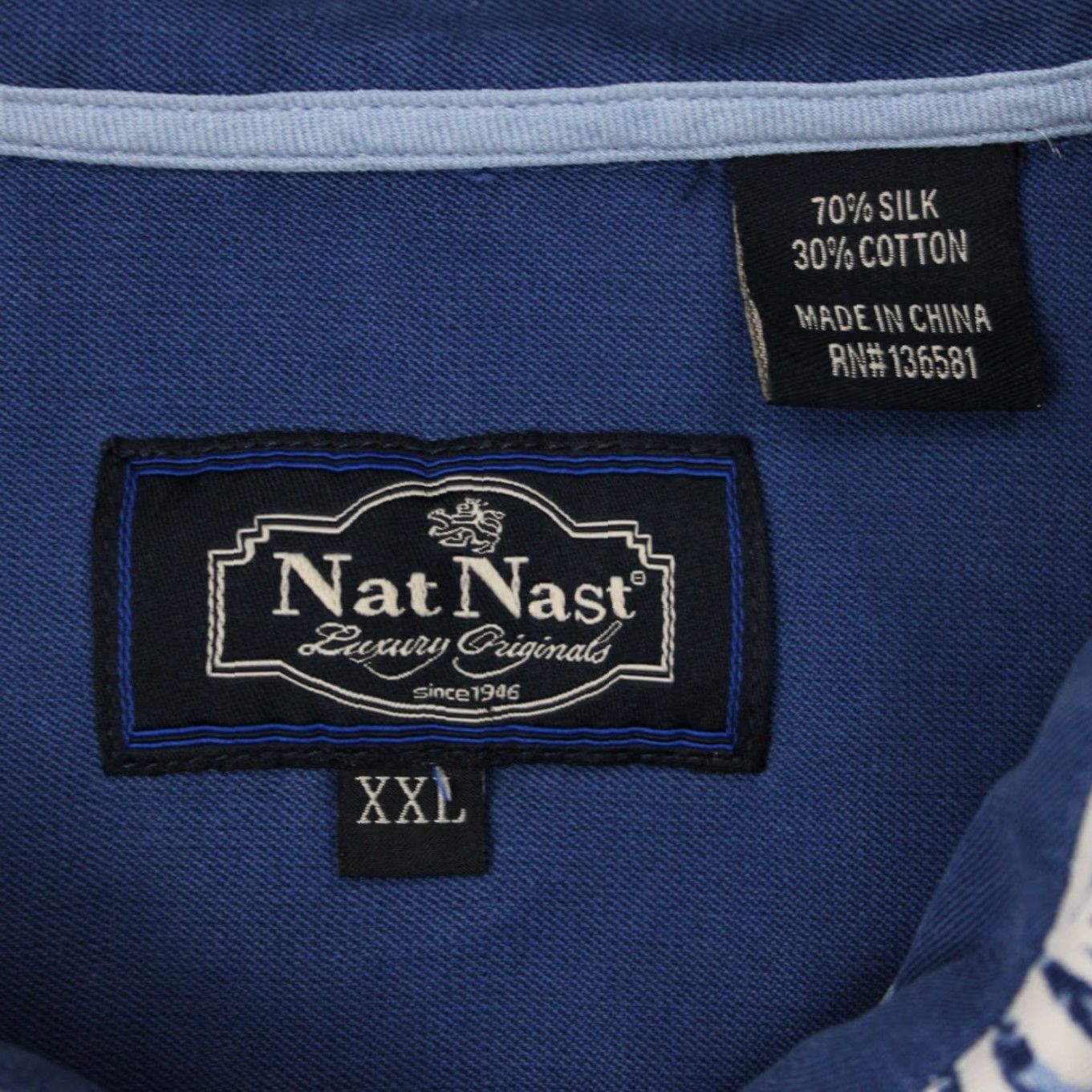 Nat Nast Nat Nast Shirt Mens 2XL Floral Silk/Cotton Short Sleeve Button Up Blue/White Size US XXL / EU 58 / 5 - 7 Thumbnail