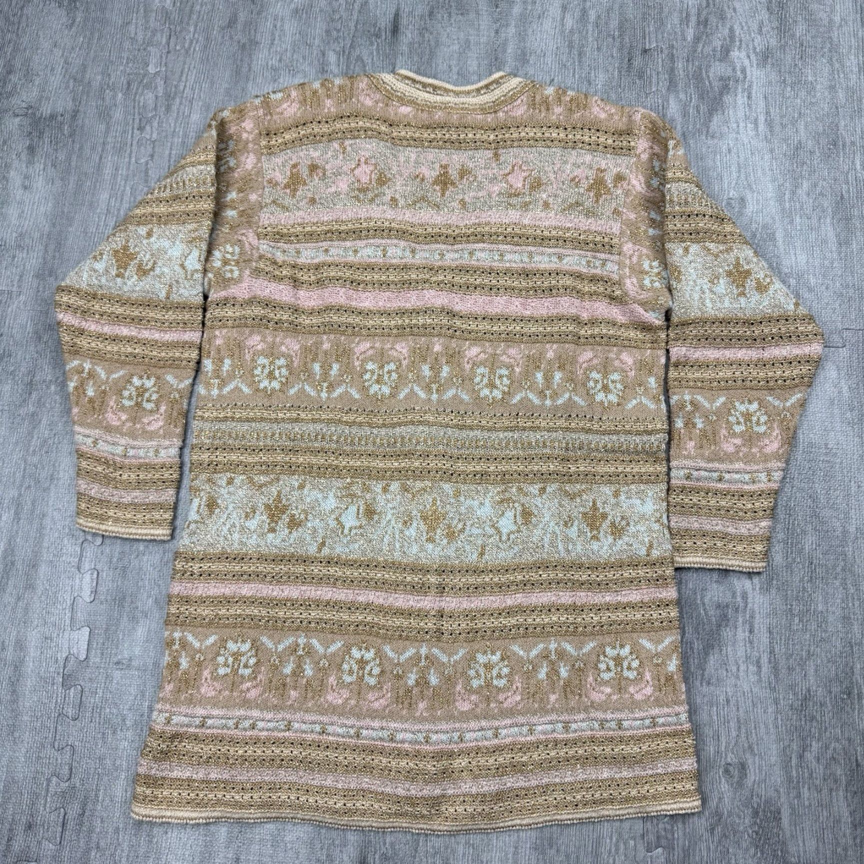 Vintage Vintage 90s Liz Sport Women's Oversized Cardigan Sweater Faux Metallic Knit S Beige Casual Size S / US 4 / IT 40 - 6 Thumbnail