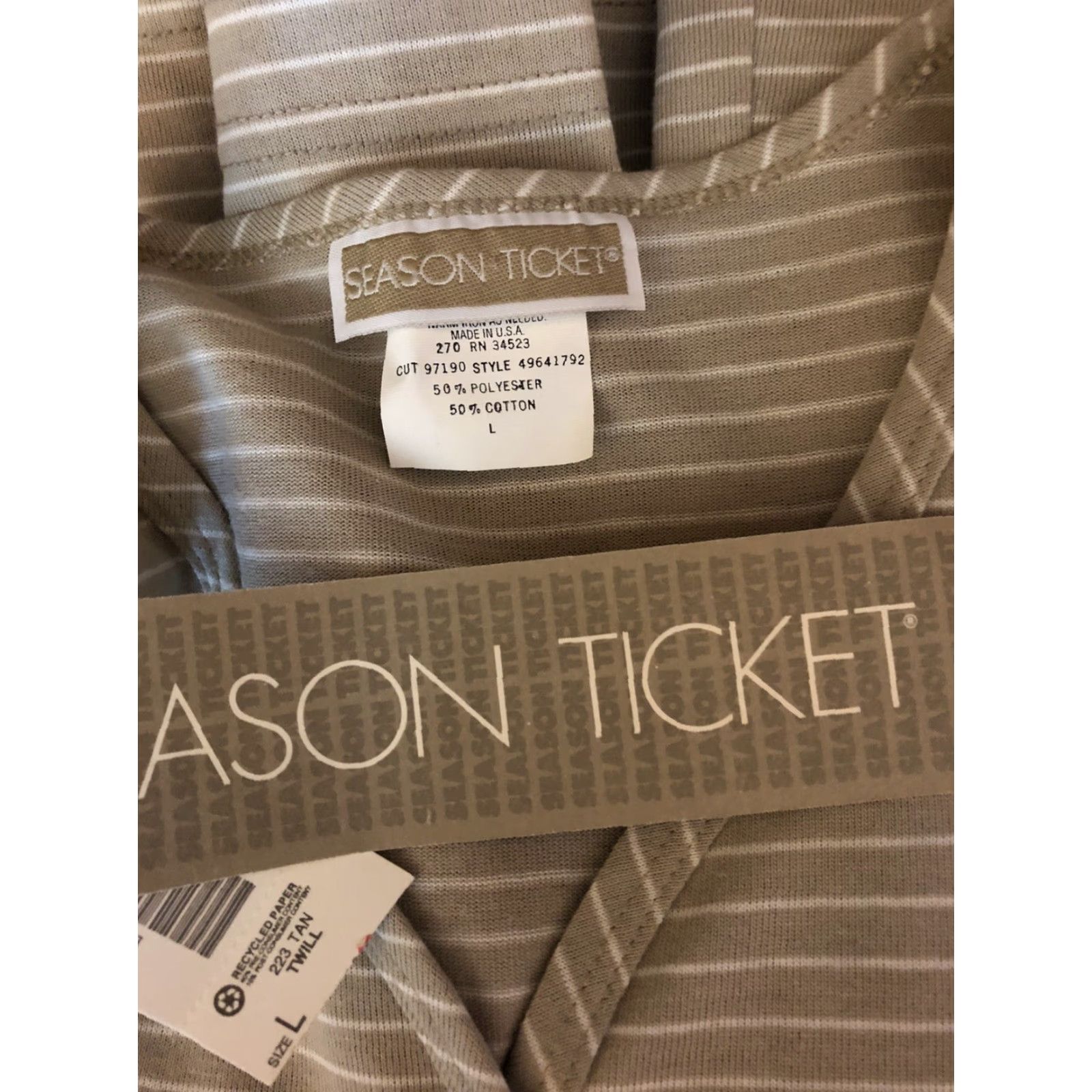 Vintage Nwt Season Ticket Jersey Top Shirt L Tan/white Stripe V-neck Long Sleeves Size L / US 10 / IT 46 - 3 Thumbnail