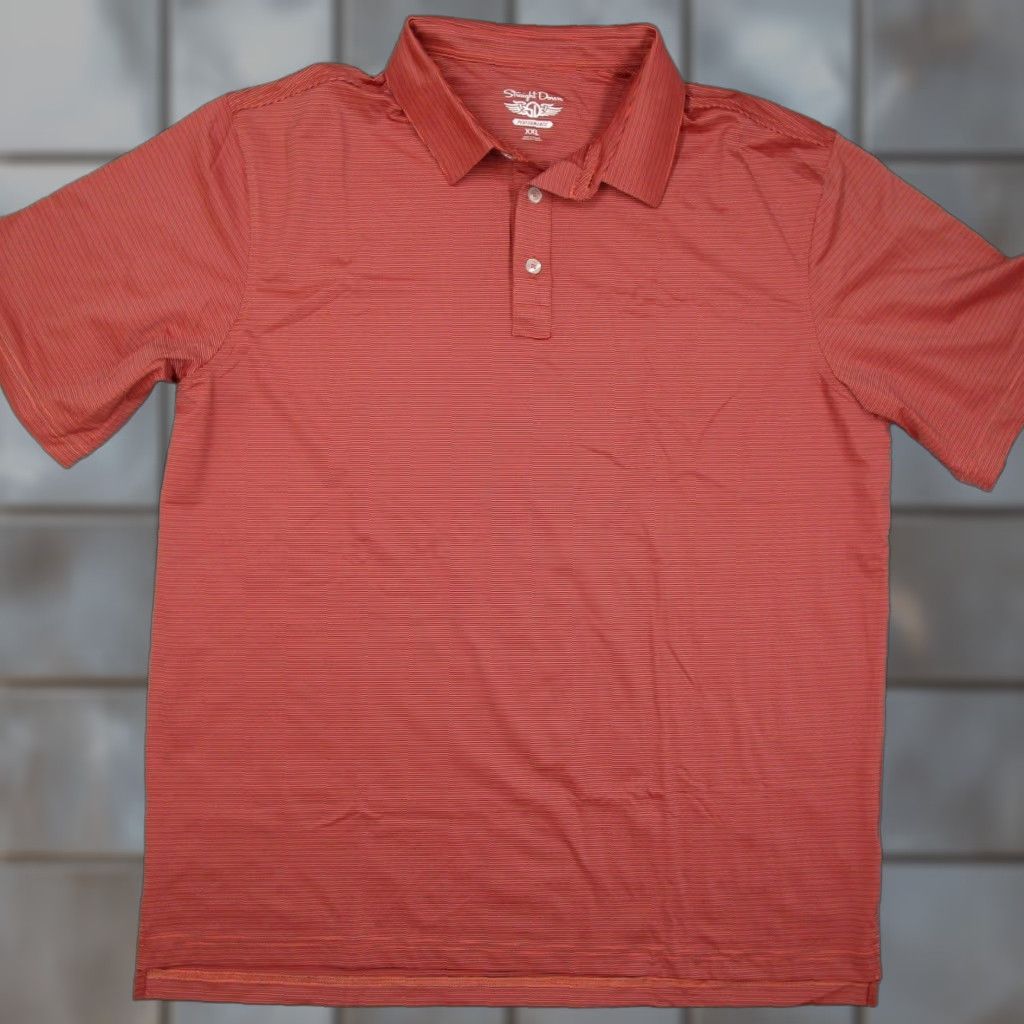 Vintage Straight Down Polo Shirt Mens 2XLT Orange Navy Blue Micro Stripe Golf Shirt Size US XXL / EU 58 / 5 - 1 Thumbnail