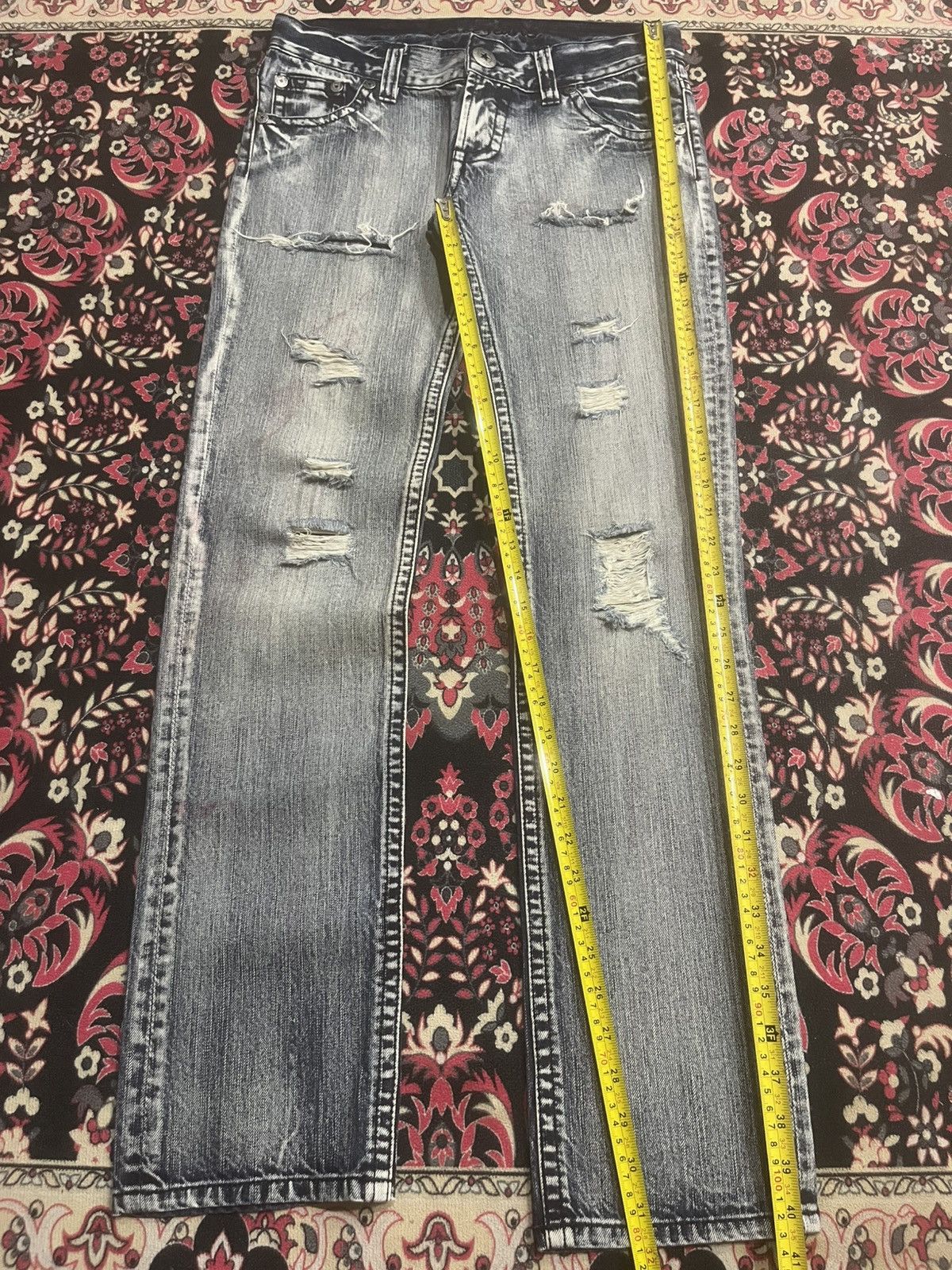 Japanese Brand Vence Ashes Grey Distressed Slim Straight Ripped Jeans Size 31" - 10 Thumbnail