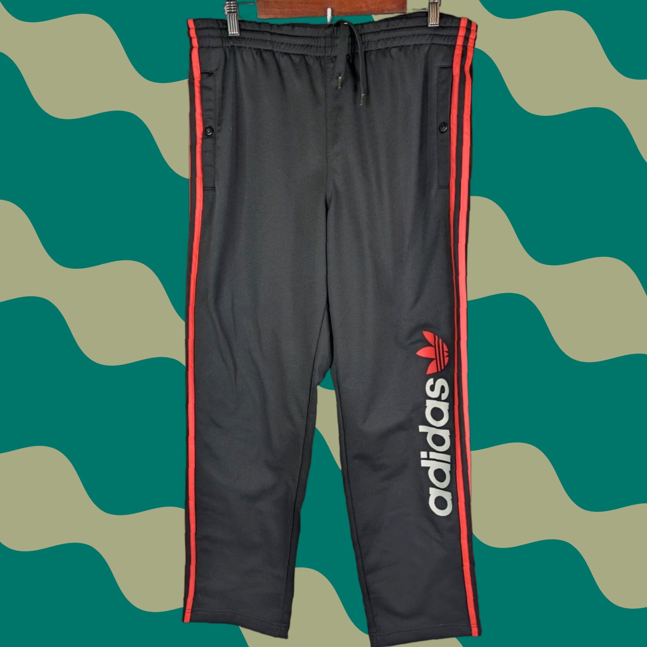 Adidas Adidas Track Pants Striped Elastic Waist Men M Salmon Pink Black Stripes Name Spellout Pockets Size US 31 - 1 Thumbnail