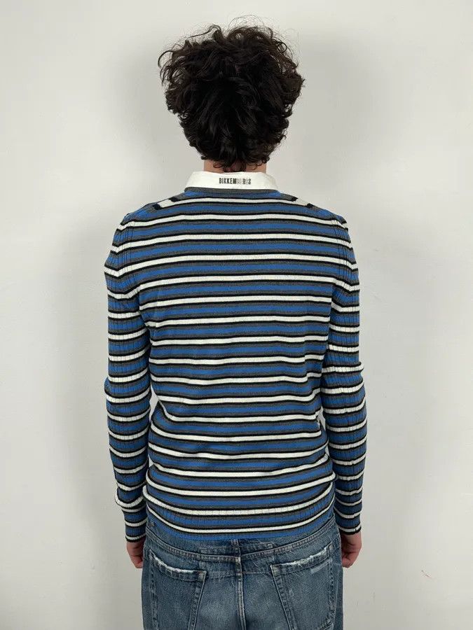 Dirk Bikkembergs 2000s Bikkembergs Blue Striped V-Neck Sweater Wool Collar Size US M / EU 48-50 / 2 - 3 Thumbnail