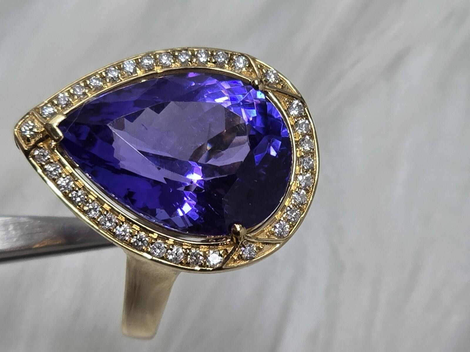 Other 18k Gold 11.36ct Vivid Pear Tanzanite Diamond Halo Ring Size ONE SIZE - 4 Thumbnail