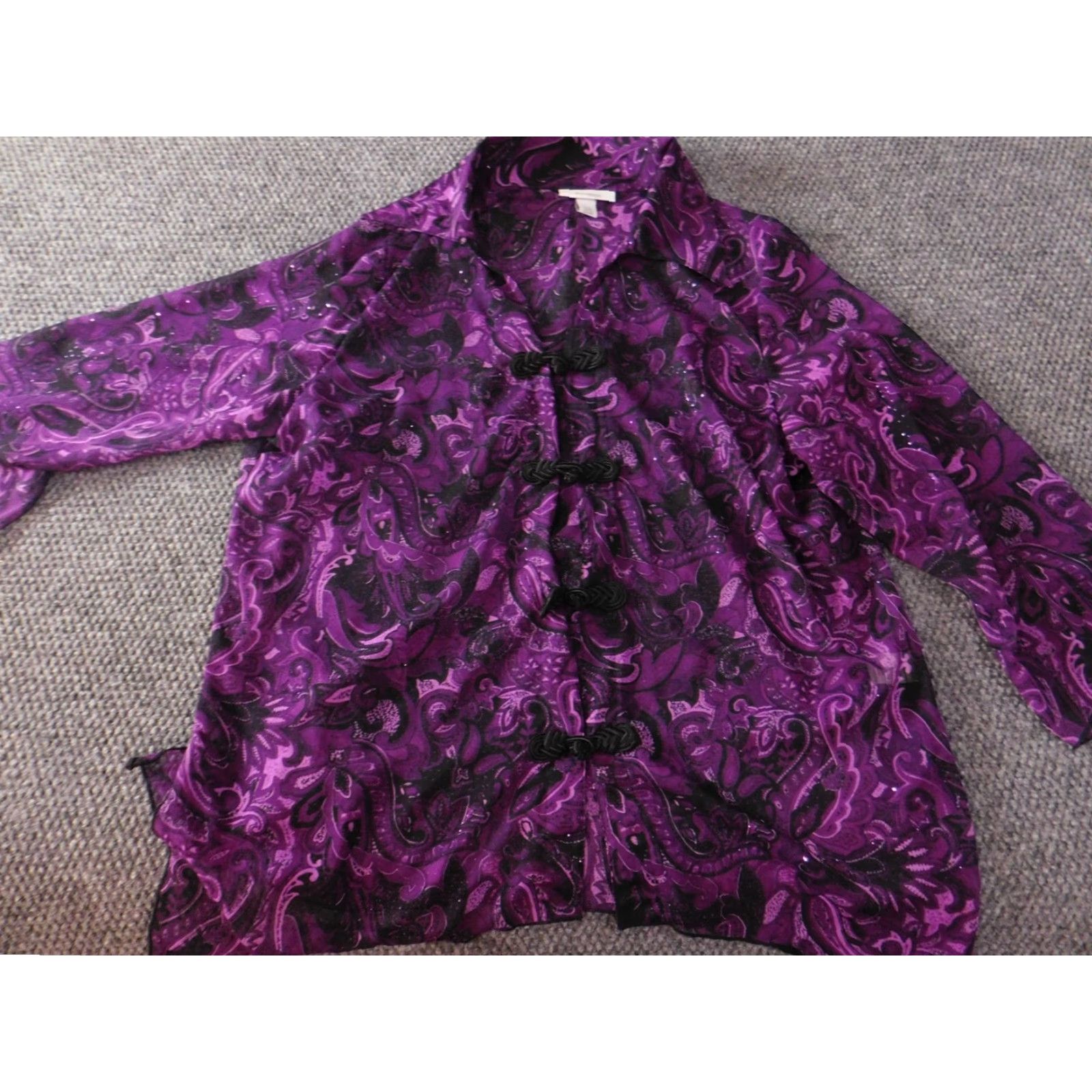 Vintage Dressbarn Blouse 16 Purple Floral Crew Neck Pullover Long Sleeve Casual Designer Top Womens Regular Size 16 Purple Floral Blouse Size XXL / US 16-18 / IT 52-54 - 2 Thumbnail