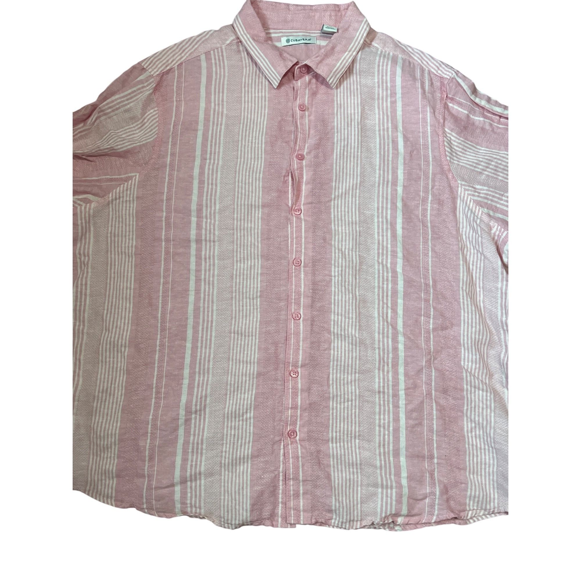 Cubavera Cubavera Mens 2X Pink & White Striped Linen Cotton Short Sle Size US XXL / EU 58 / 5 - 2 Thumbnail