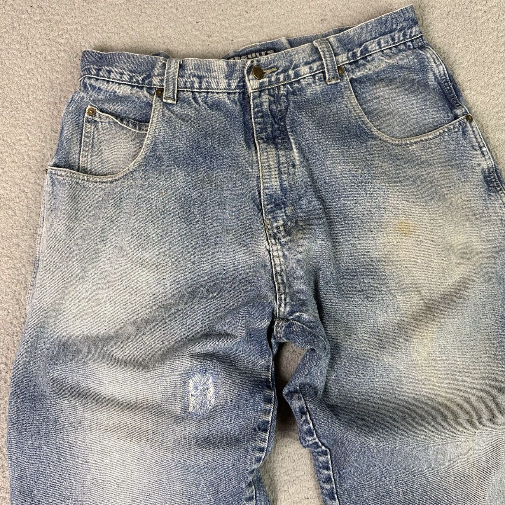 Vintage VINTAGE Results Jeans Mens 34W 28in Inseam Wide-Leg 5-Pocket Denim Blue Grunge 90s Skater Cardholder Logo Zipper Button Hooked Rise Mid Size US 34 / EU 50 - 3 Thumbnail