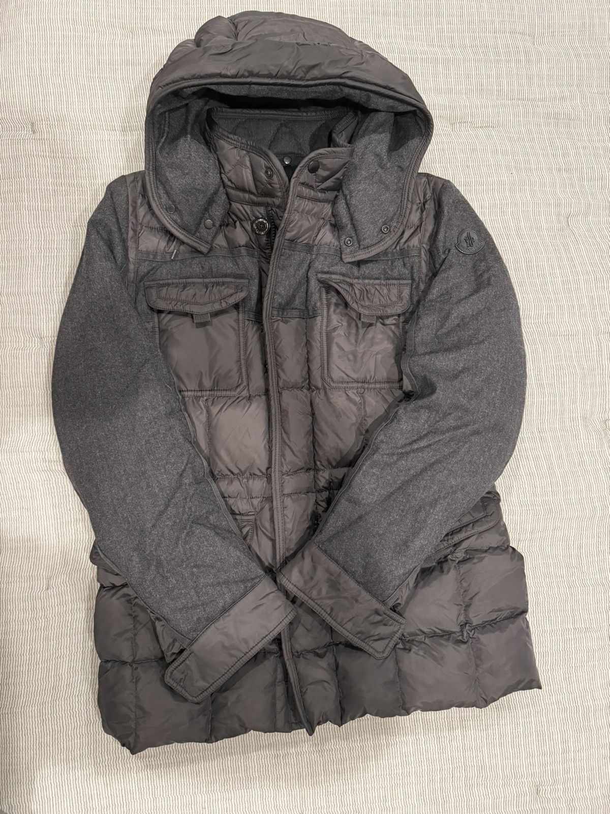 image of Moncler Down Wool Winter Jacket in Grey, Men's (Size Small)