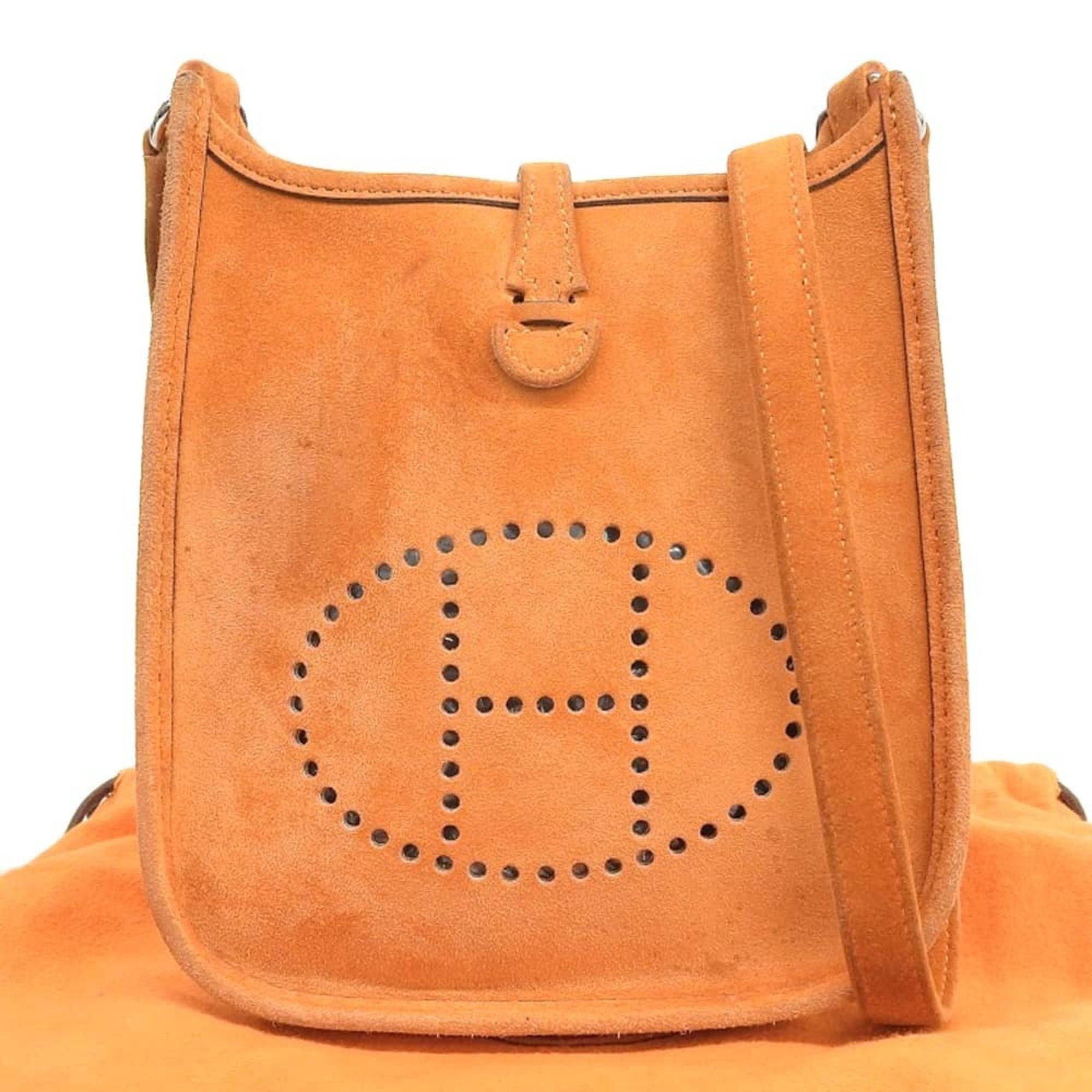 image of Hermes Evelyn Tpm Shoulder Bag Dobris Suede Orange H Engraved, Women's