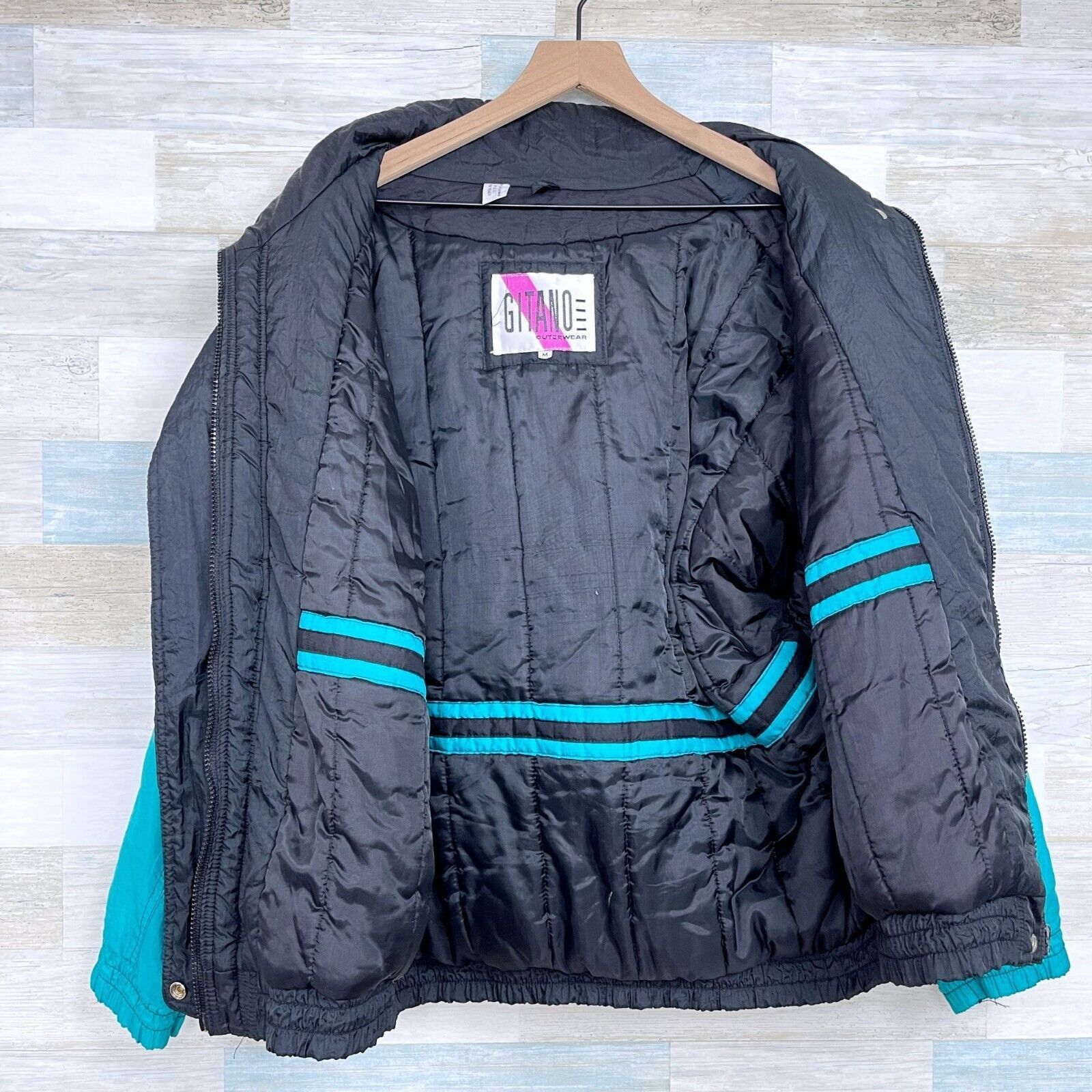 Other Gitano Retro Nylon Puffer Ski Jacket Black Green VTG Mens M Size US M / EU 48-50 / 2 - 6 Thumbnail