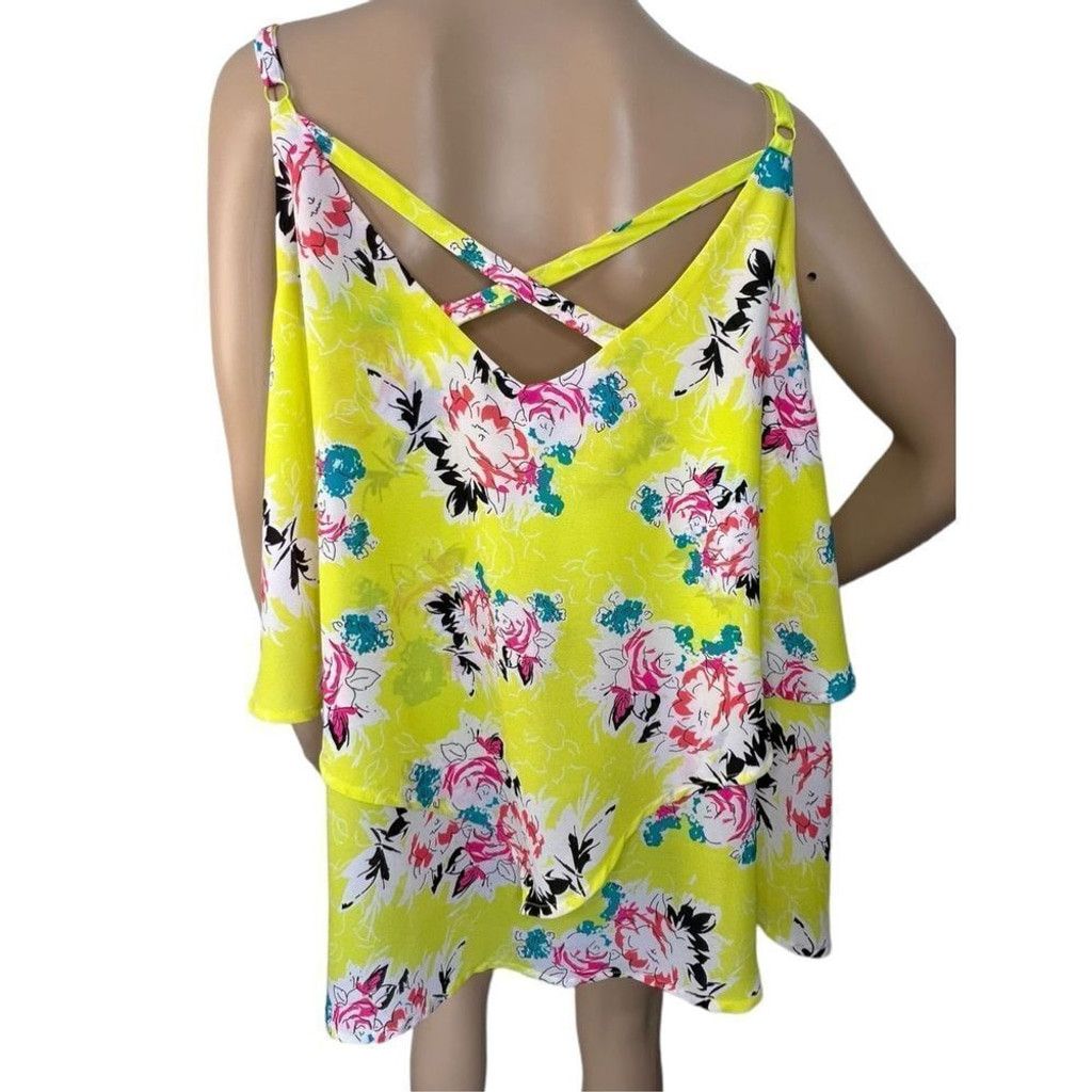 Torrid Torrid Yellow Flowy Floral Layered Spaghetti Strap Tank Top Size XL / US 12-14 / IT 48-50 - 3 Thumbnail